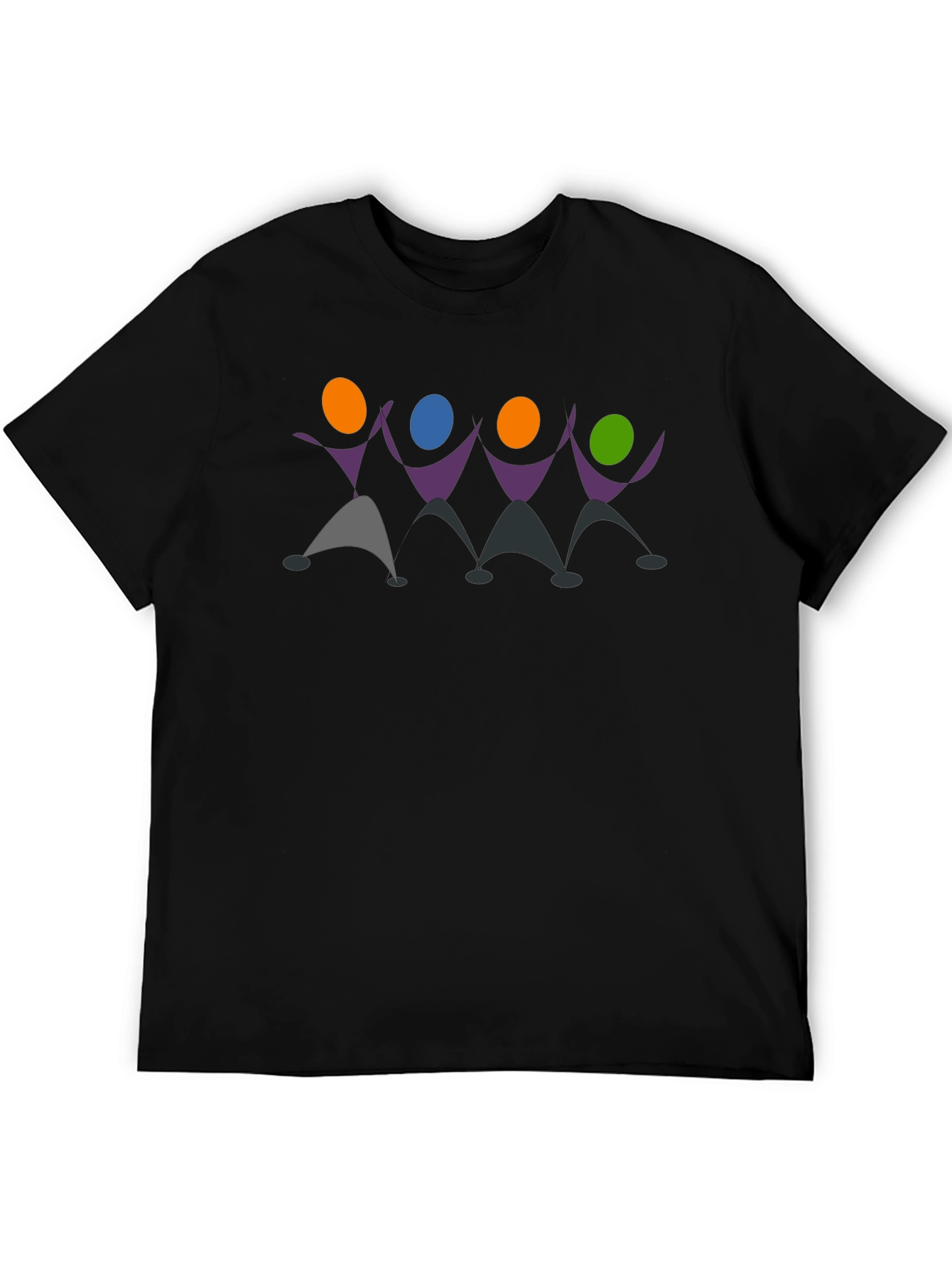 Colorful Abstract People Graphic Print Black T-Shirt