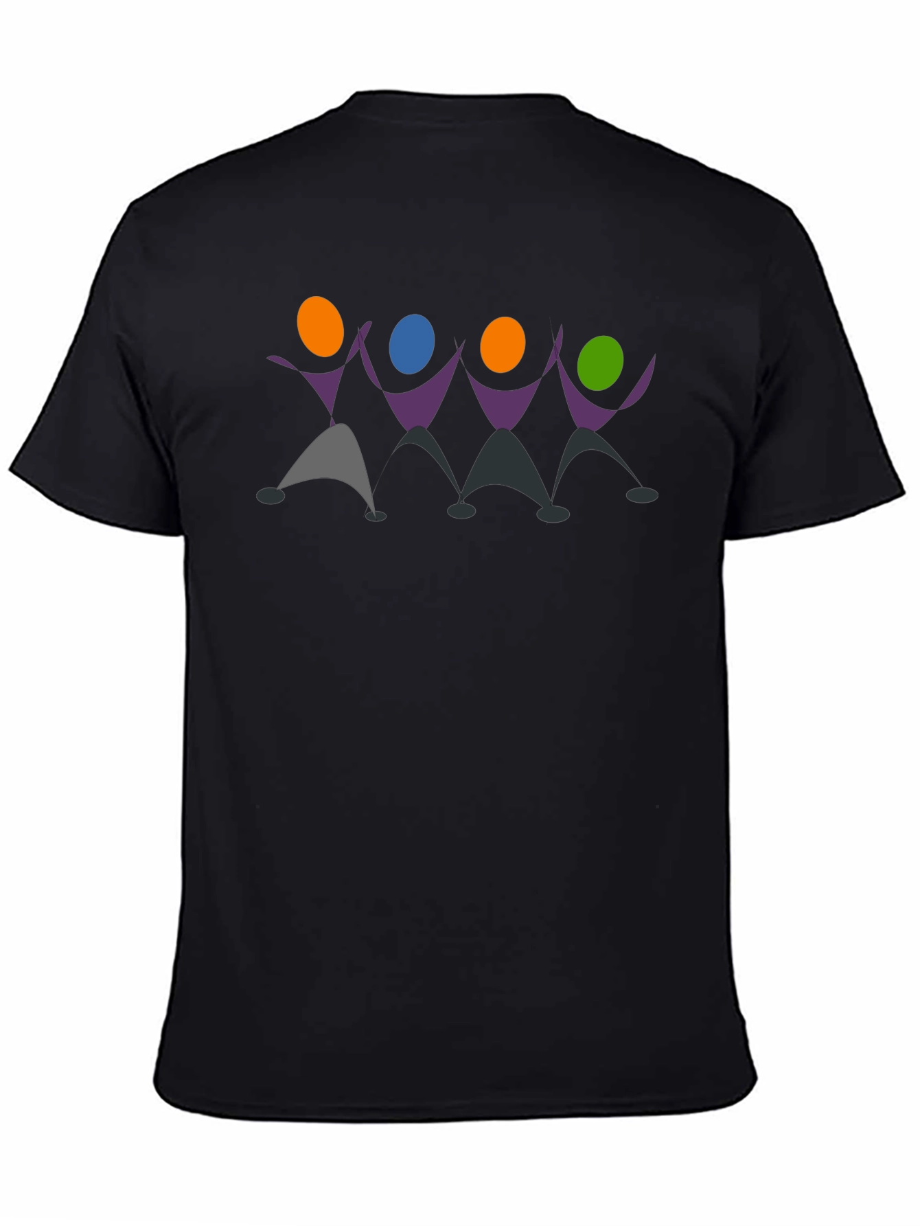 Colorful Abstract People Graphic Print Black T-Shirt