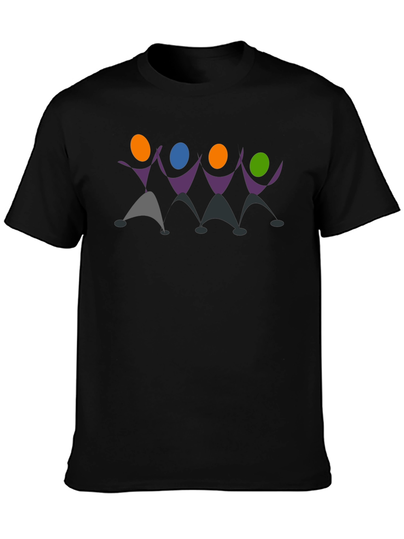 Colorful Abstract People Graphic Print Black T-Shirt