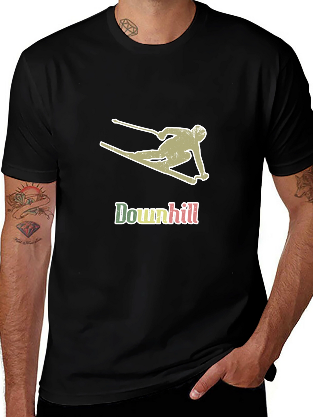 Downhill Skier Graphic T-Shirt - Black Cotton Tee