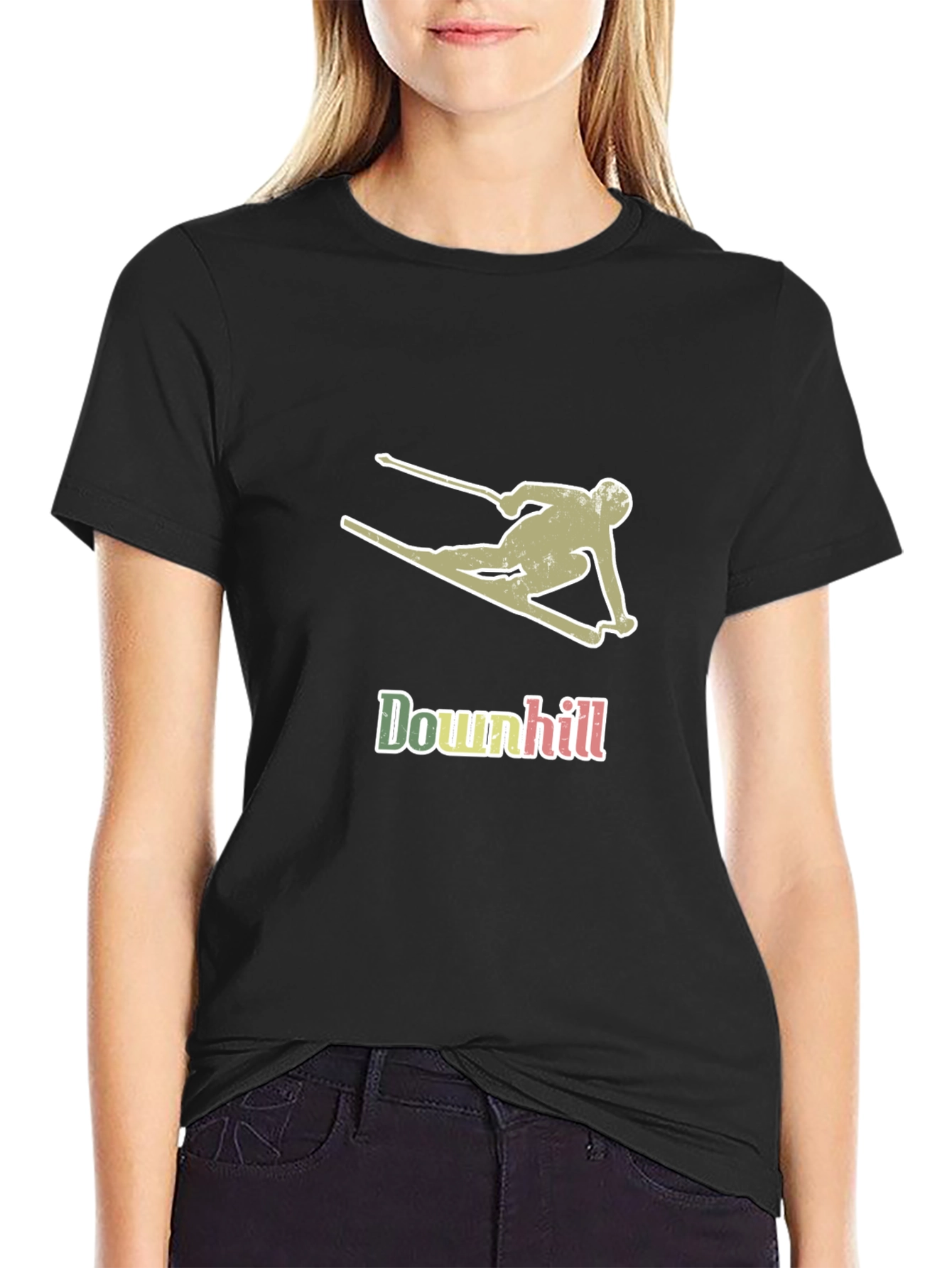 Downhill Skier Graphic T-Shirt - Black Cotton Tee