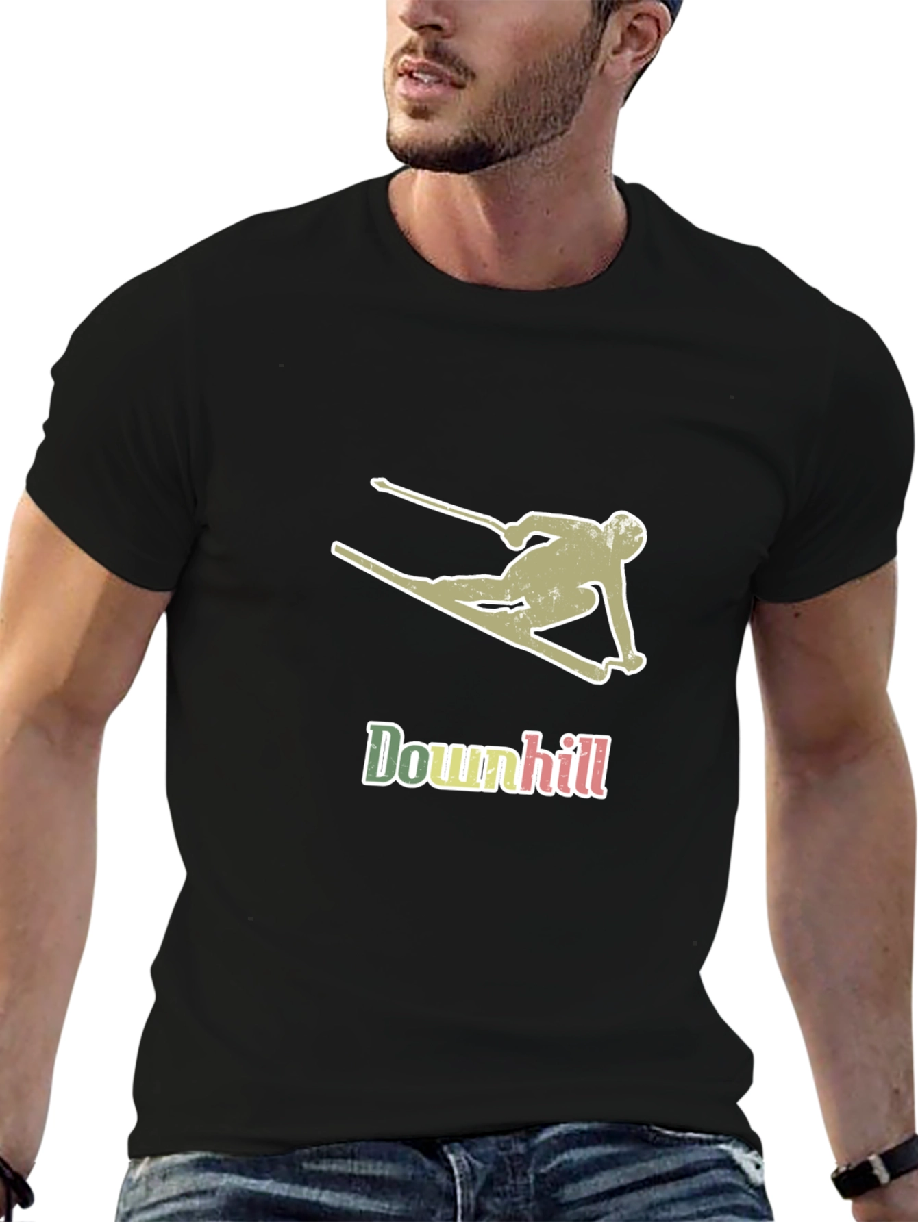 Downhill Skier Graphic T-Shirt - Black Cotton Tee