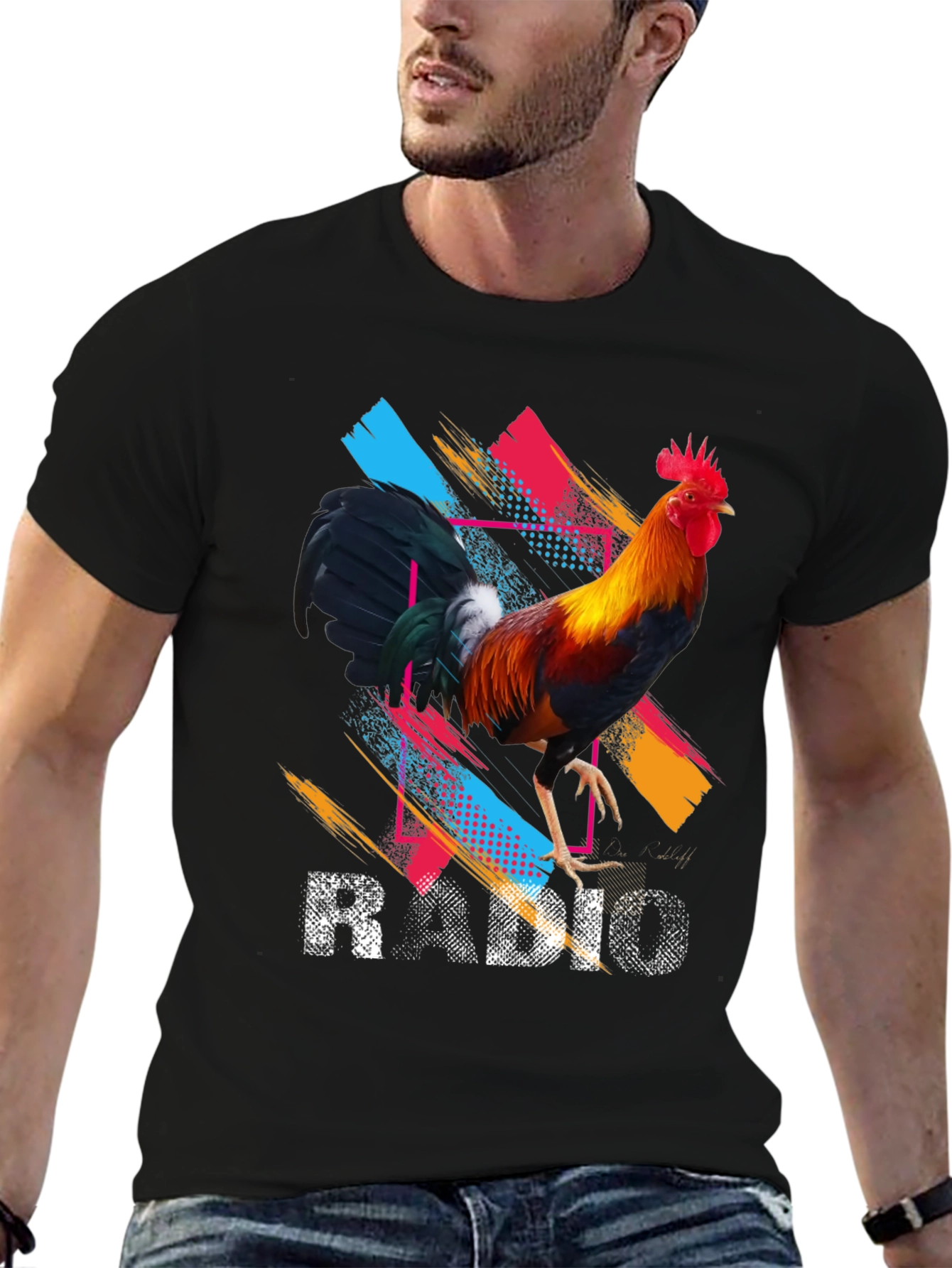 Rooster Radio Graphic Tee - Cool Colorful Design