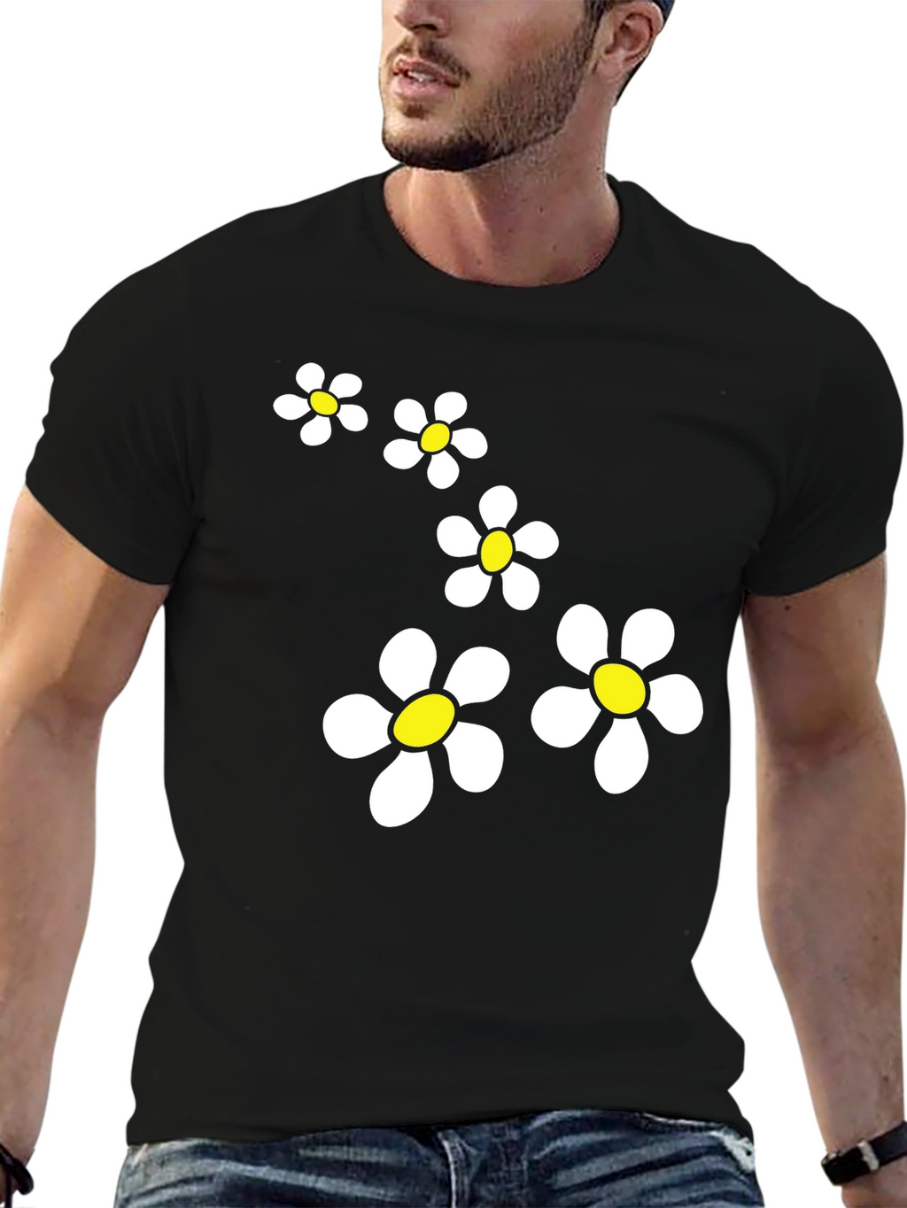 Daisy Flower Graphic Black T-Shirt