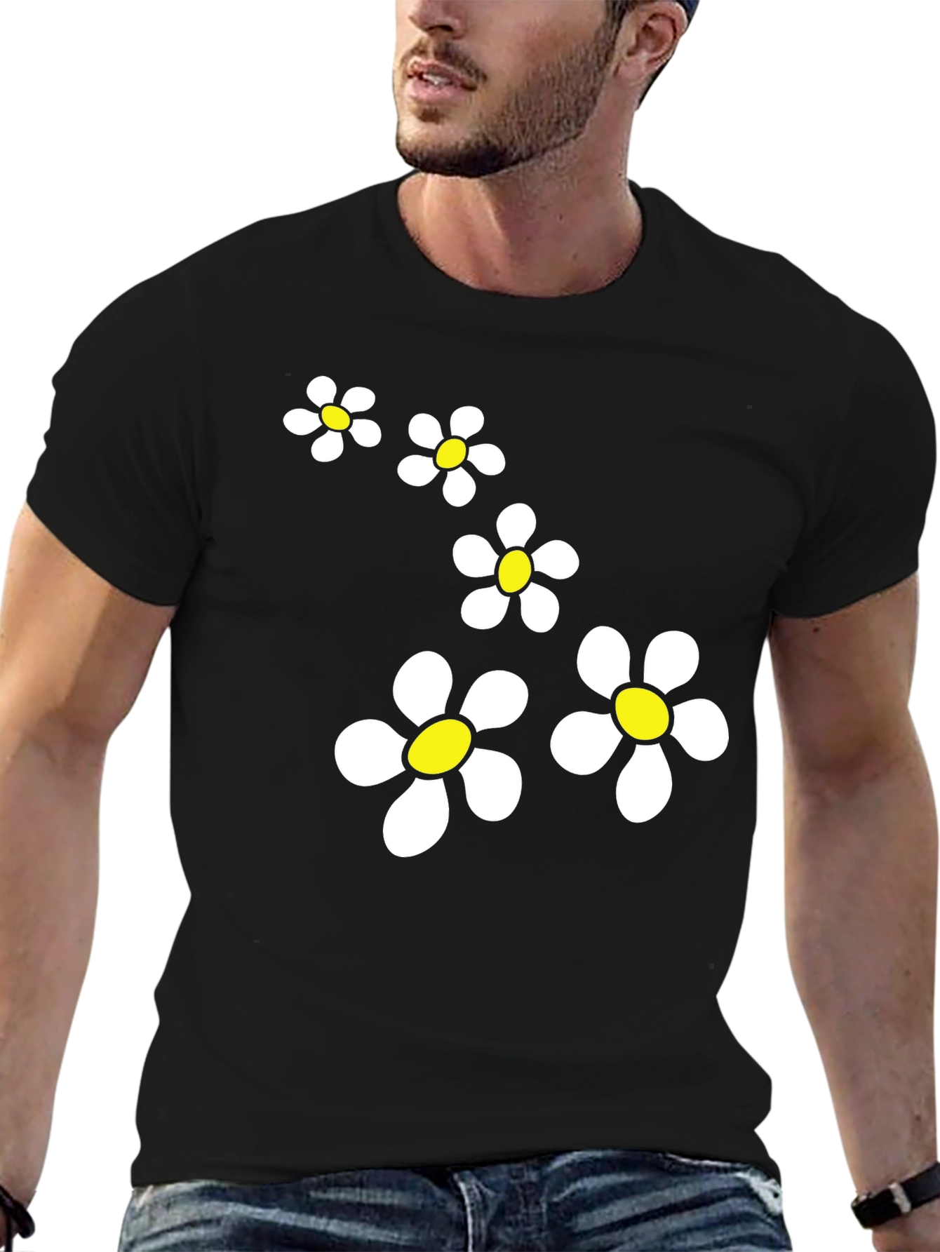 Daisy Flower Graphic Black T-Shirt