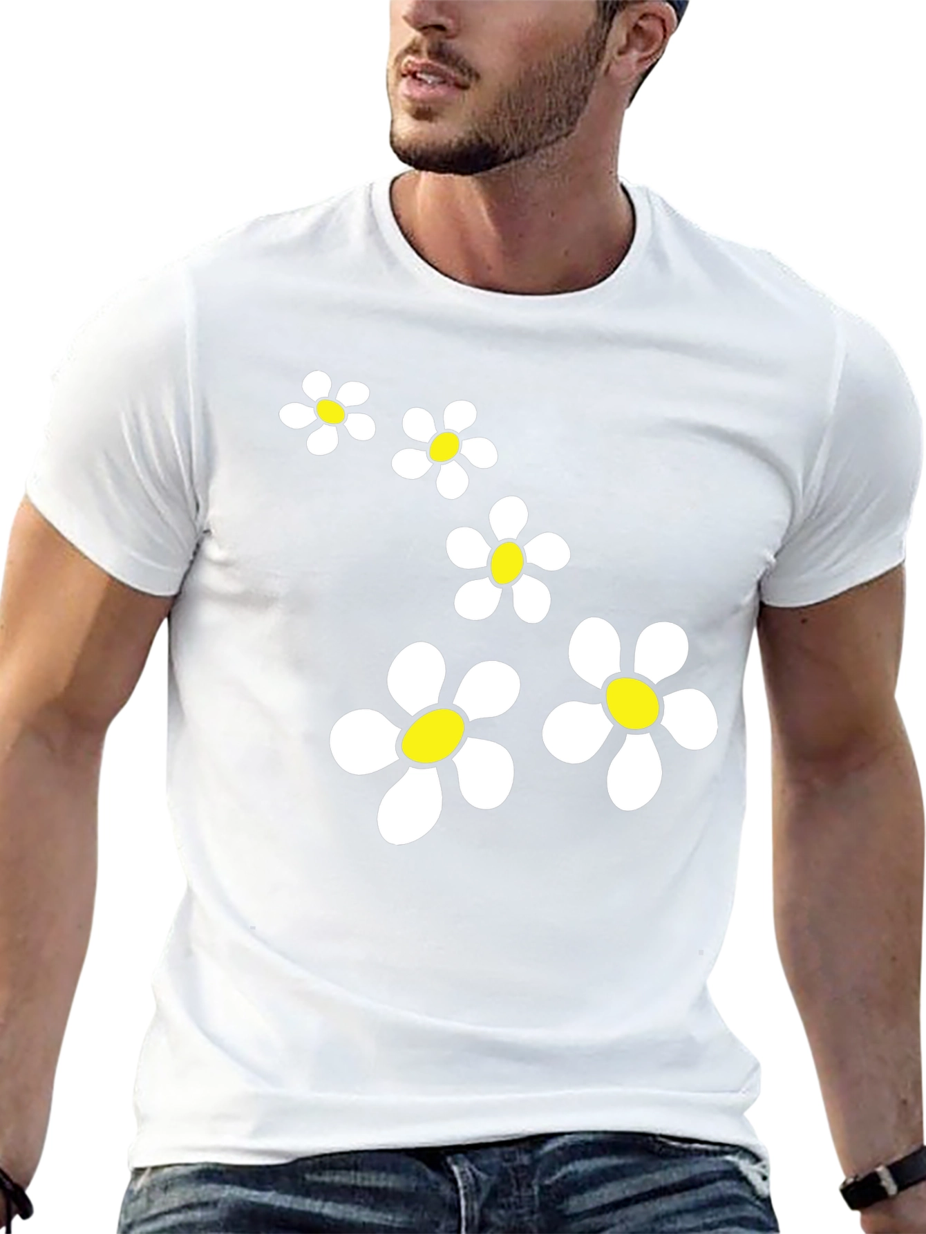 Daisy Flower Graphic Black T-Shirt