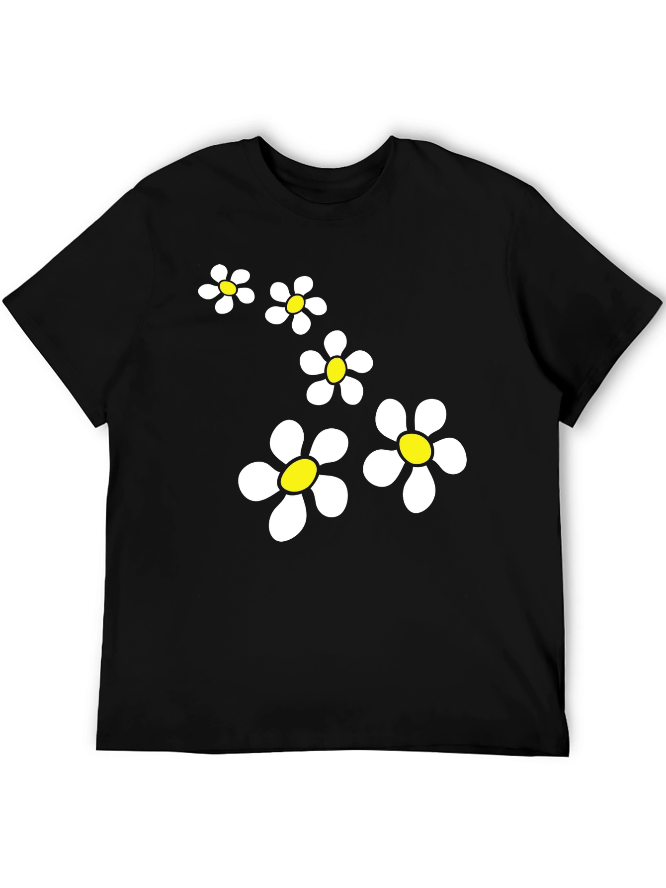 Daisy Flower Graphic Black T-Shirt