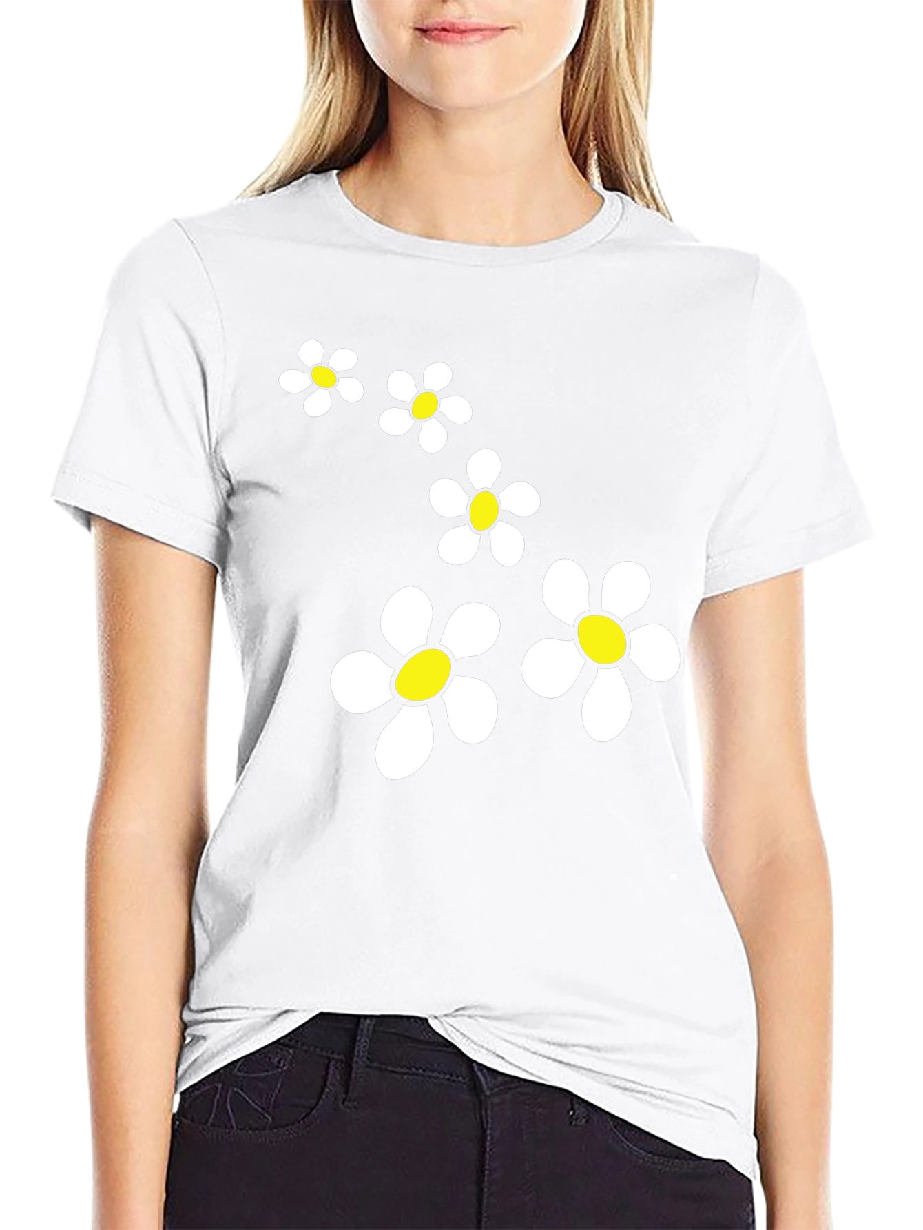 Daisy Flower Graphic Black T-Shirt