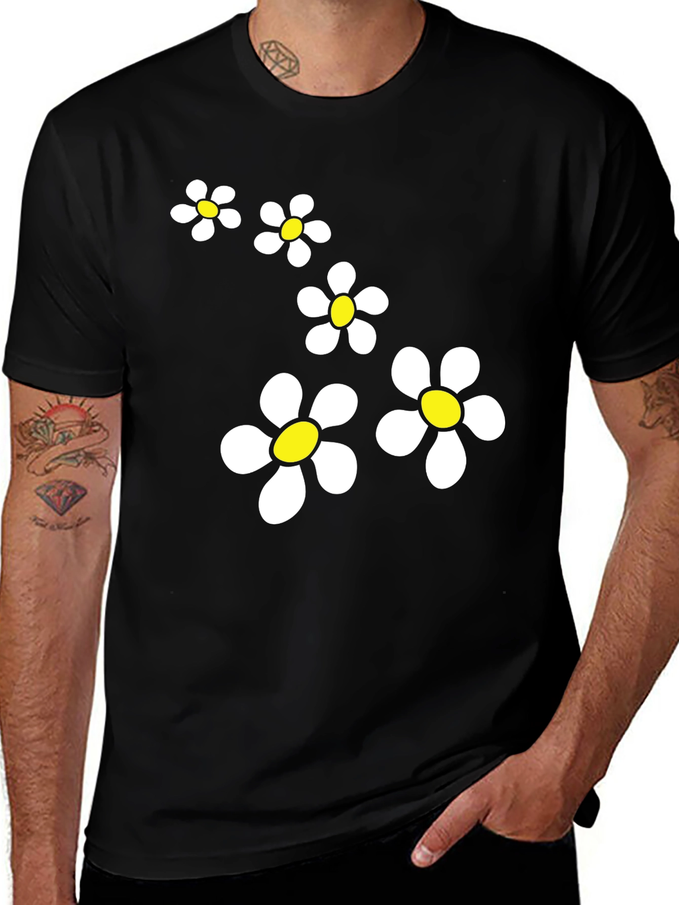 Daisy Flower Graphic Black T-Shirt