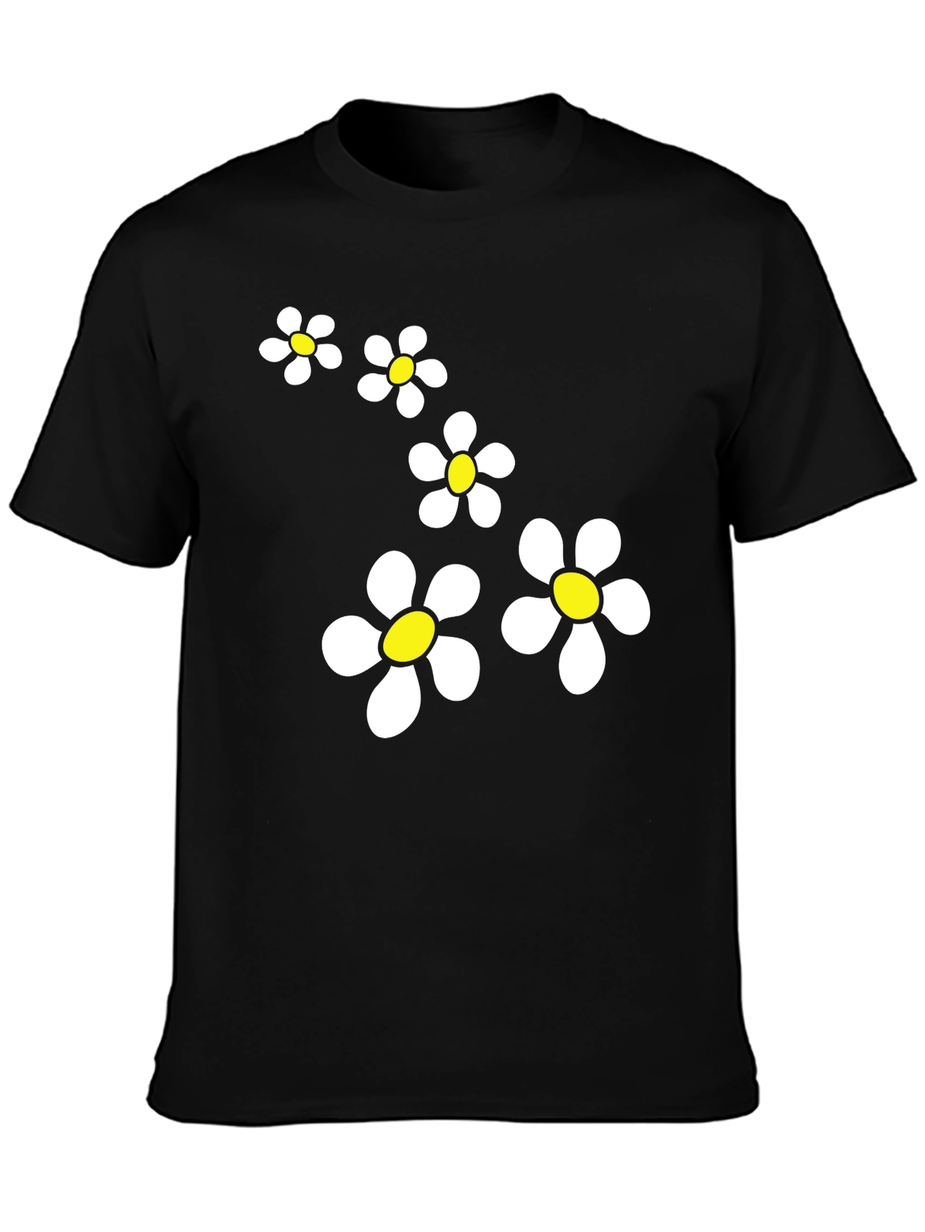 Daisy Flower Graphic Black T-Shirt