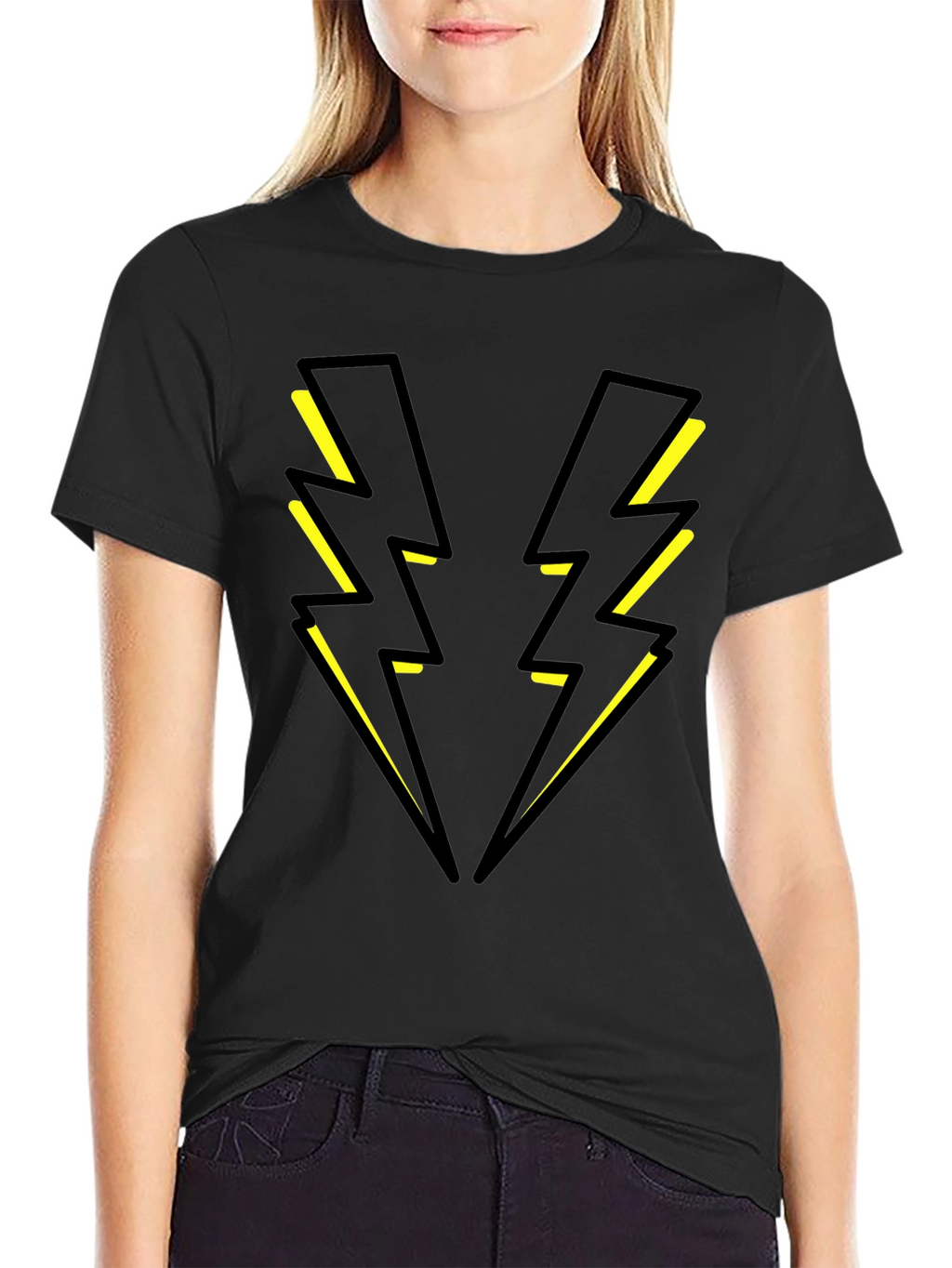 Black T-Shirt with Yellow Lightning Bolt Design