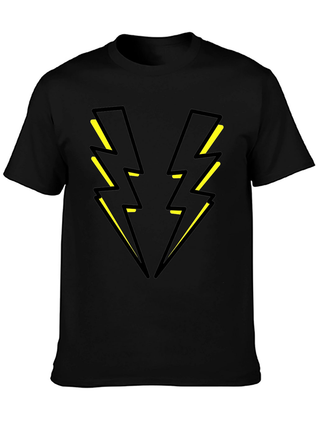 Black T-Shirt with Yellow Lightning Bolt Design