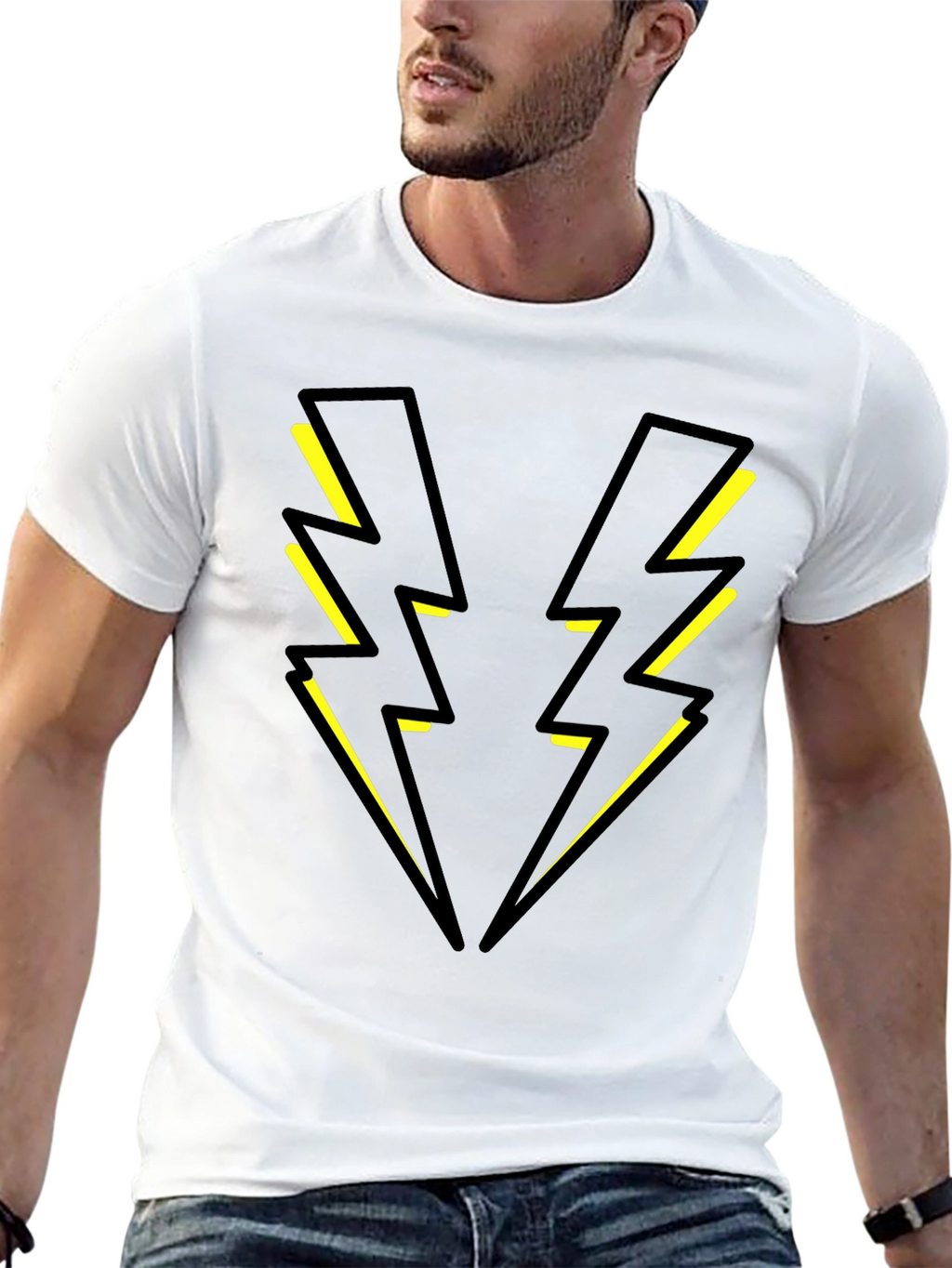 Black T-Shirt with Yellow Lightning Bolt Design
