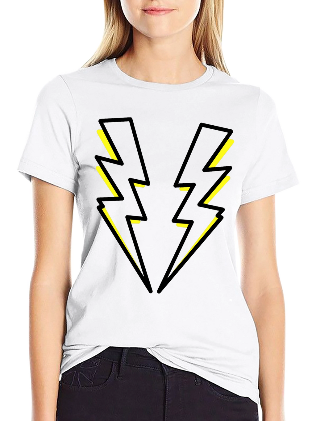 Black T-Shirt with Yellow Lightning Bolt Design