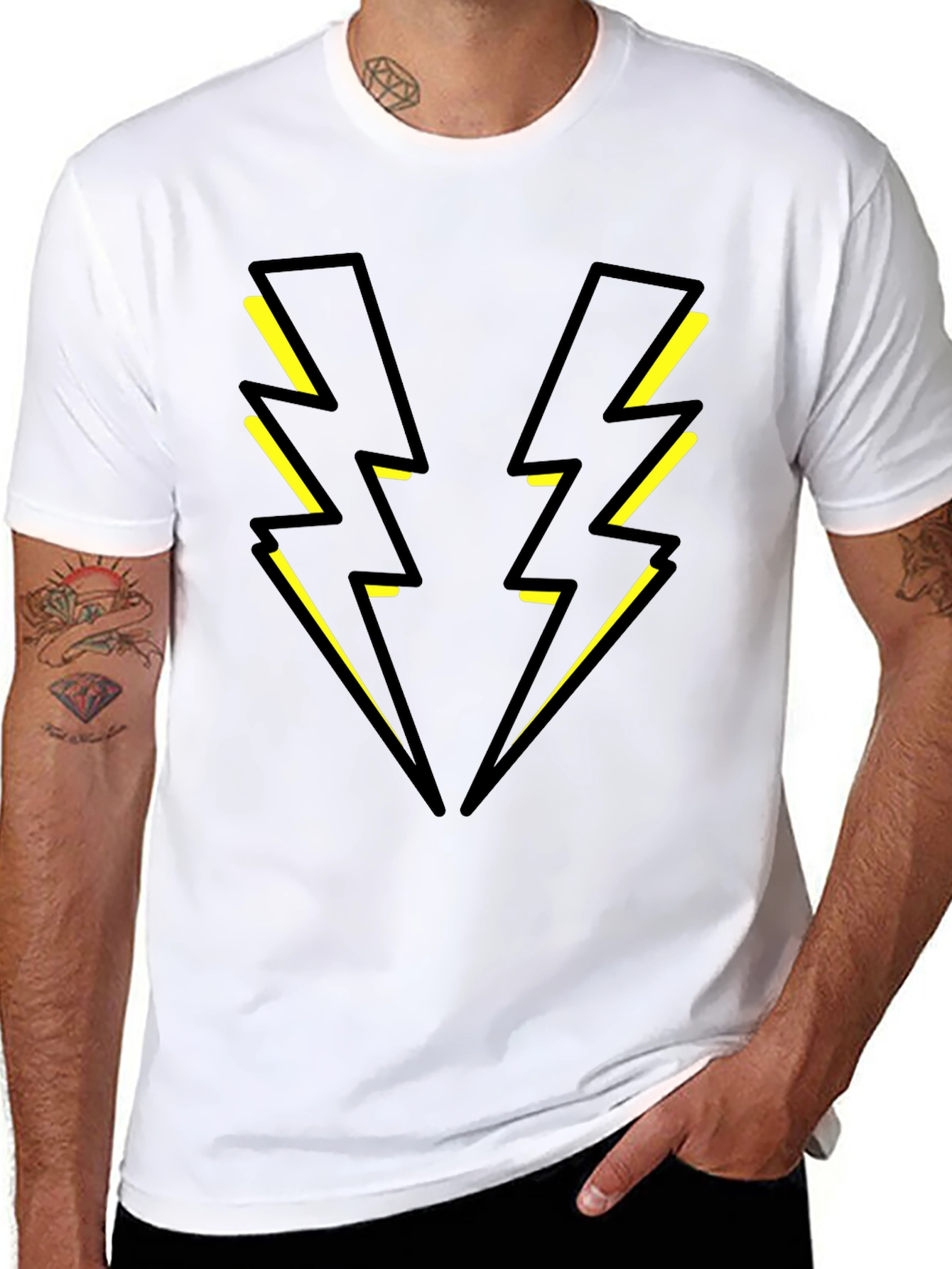Black T-Shirt with Yellow Lightning Bolt Design