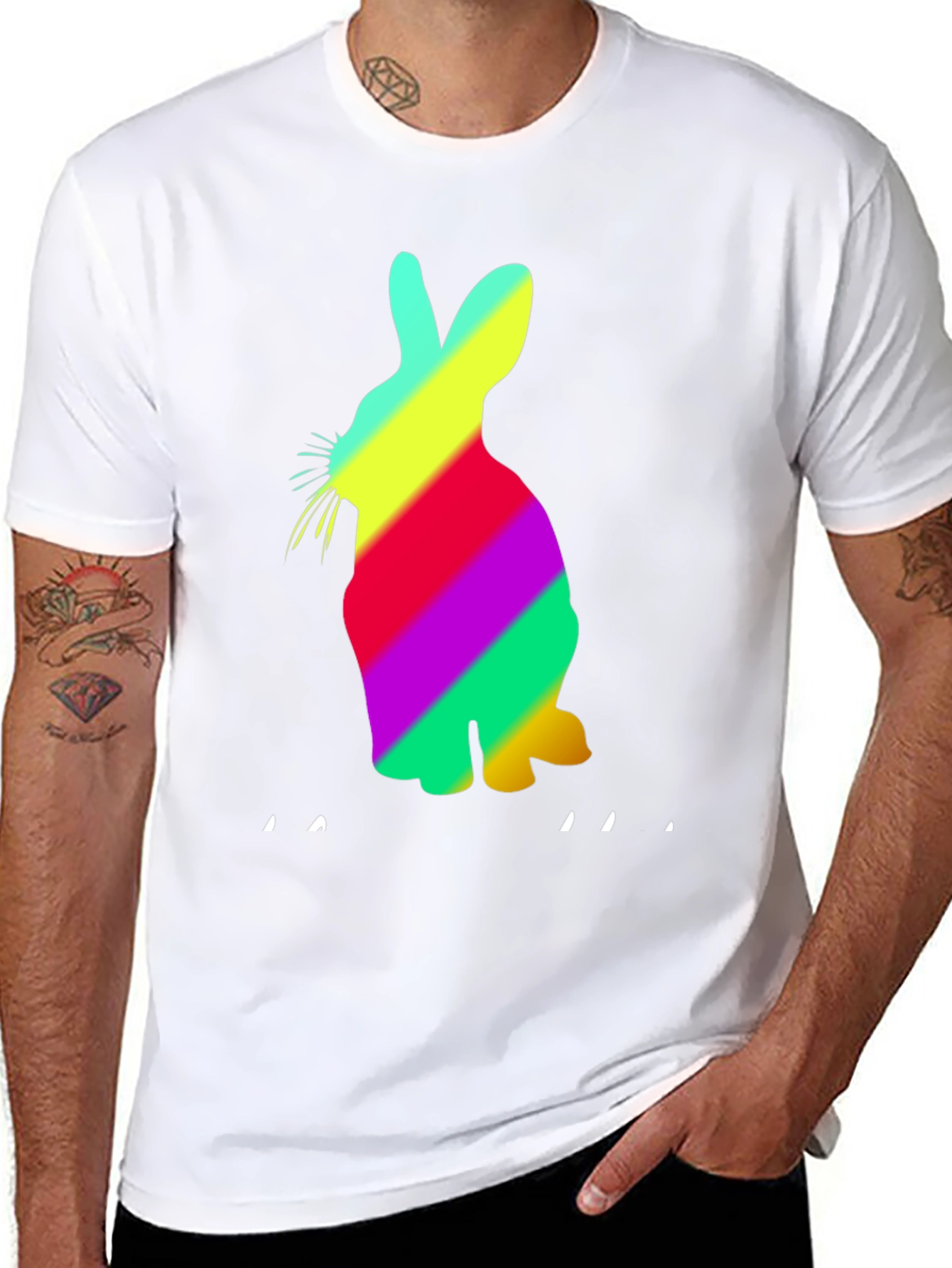 Colorful Rabbit Graphic Tee - Black Unisex T-Shirt