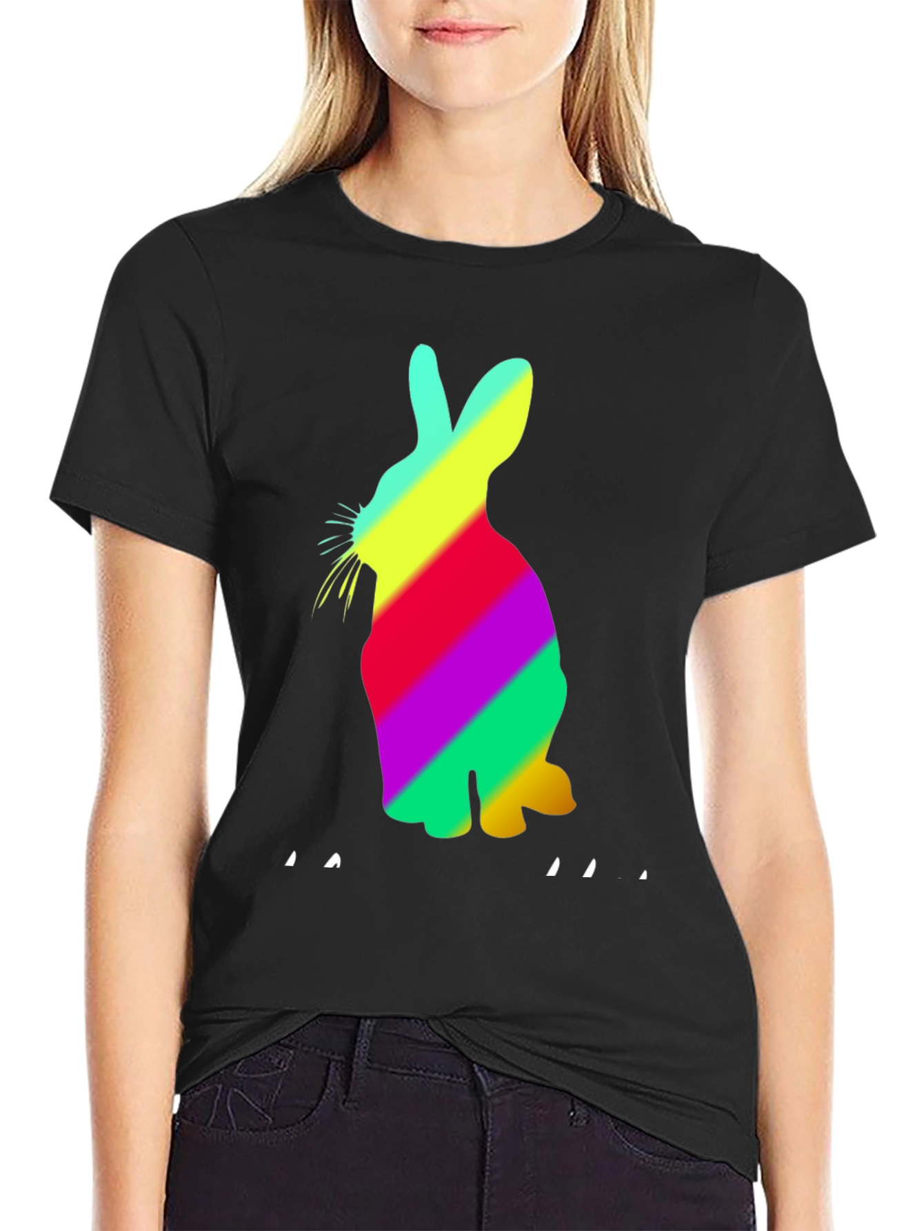 Colorful Rabbit Graphic Tee - Black Unisex T-Shirt