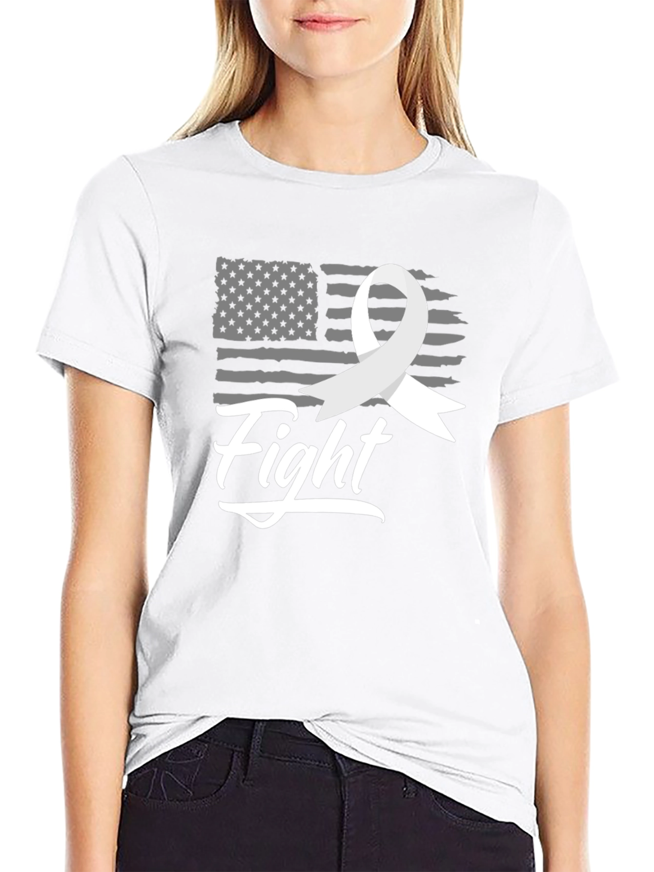 Fight T-Shirt - American Flag & Ribbon Graphic Tee