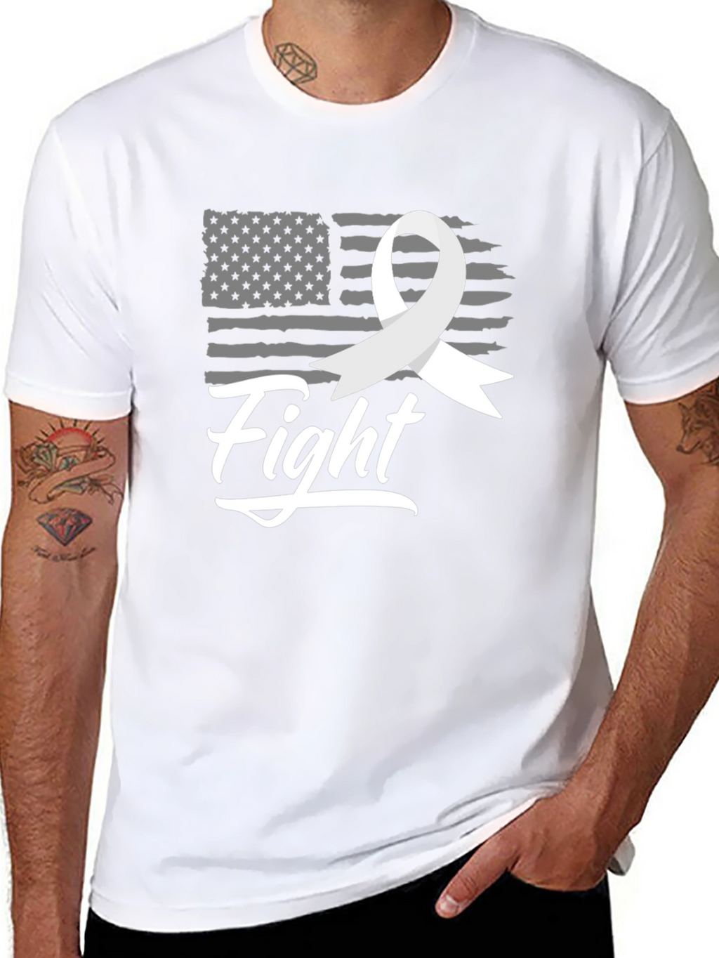 Fight T-Shirt - American Flag & Ribbon Graphic Tee