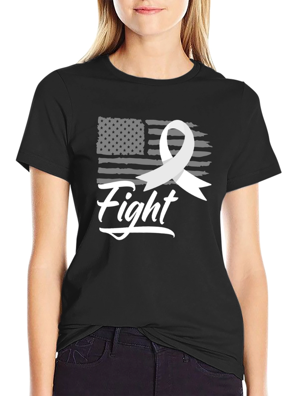Fight T-Shirt - American Flag & Ribbon Graphic Tee