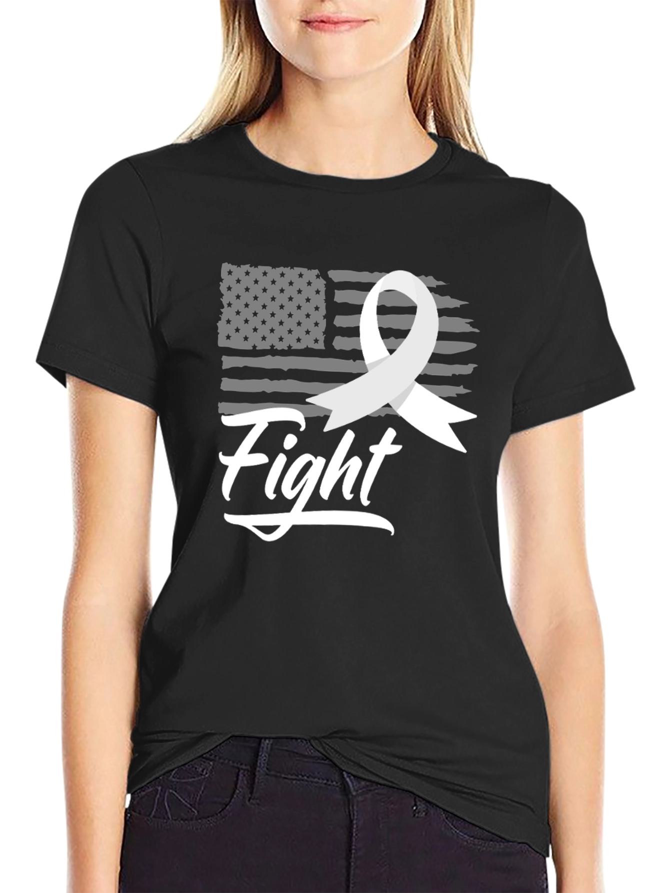 Fight T-Shirt - American Flag & Ribbon Graphic Tee
