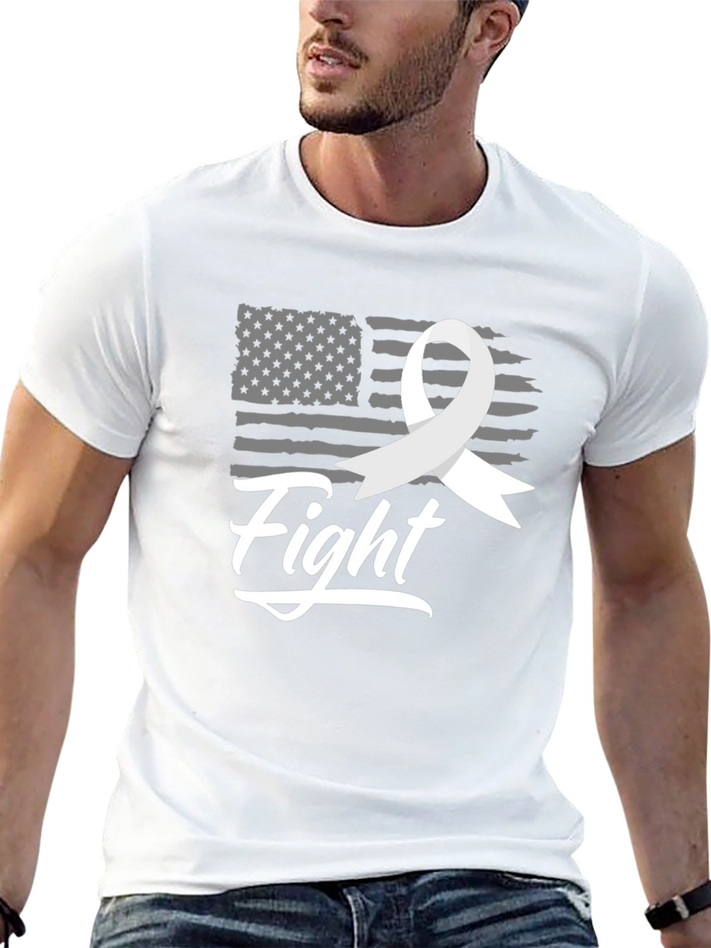 Fight T-Shirt - American Flag & Ribbon Graphic Tee