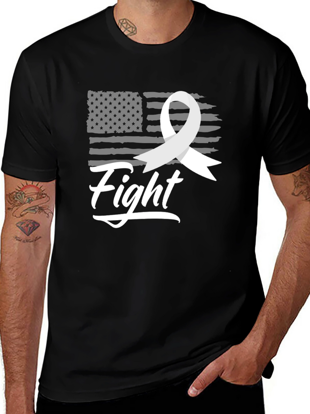 Fight T-Shirt - American Flag & Ribbon Graphic Tee