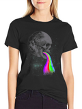 Moon Skull Rainbow Vomit Graphic Tee