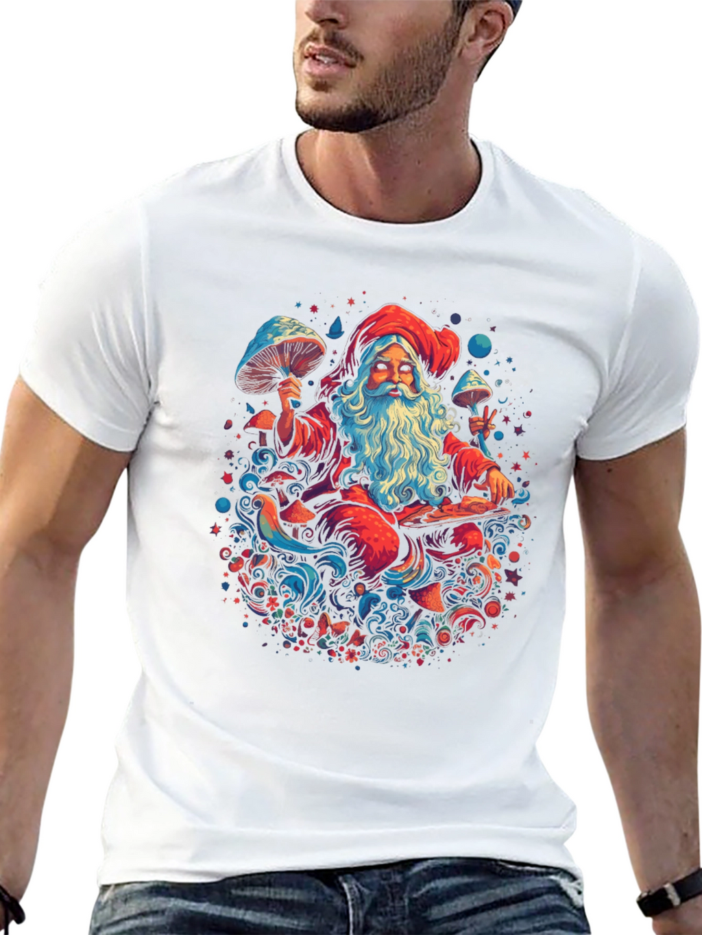 Psychedelic Santa T-Shirt - Festive & Fun