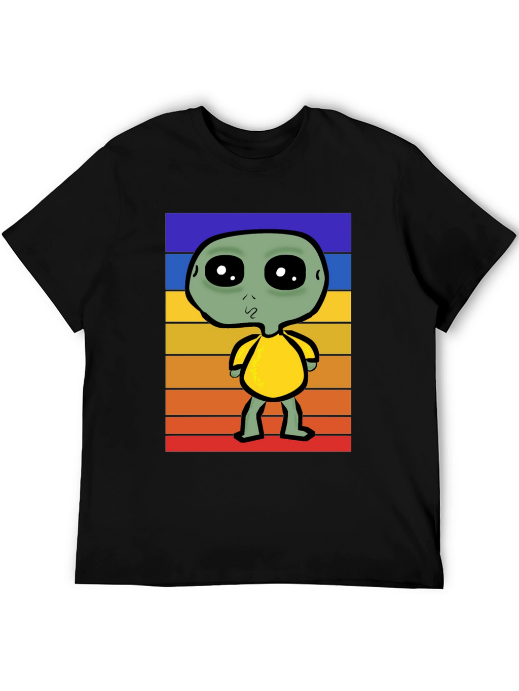 Retro Alien Graphic Tee - Black Cotton Blend