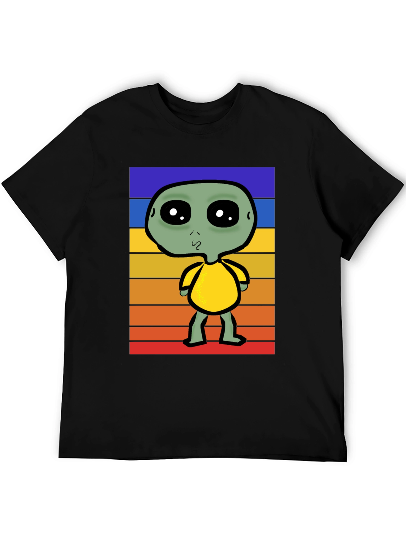 Retro Alien Graphic Tee - Black Cotton Blend