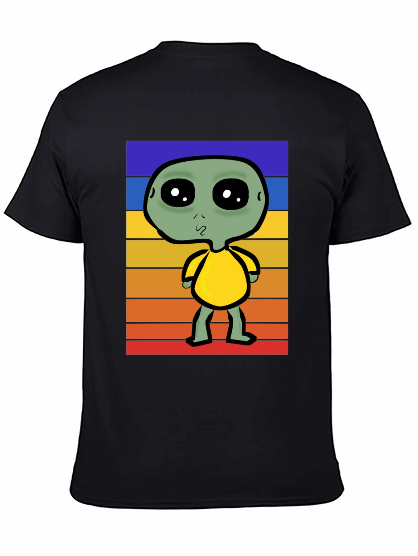 Retro Alien Graphic Tee - Black Cotton Blend
