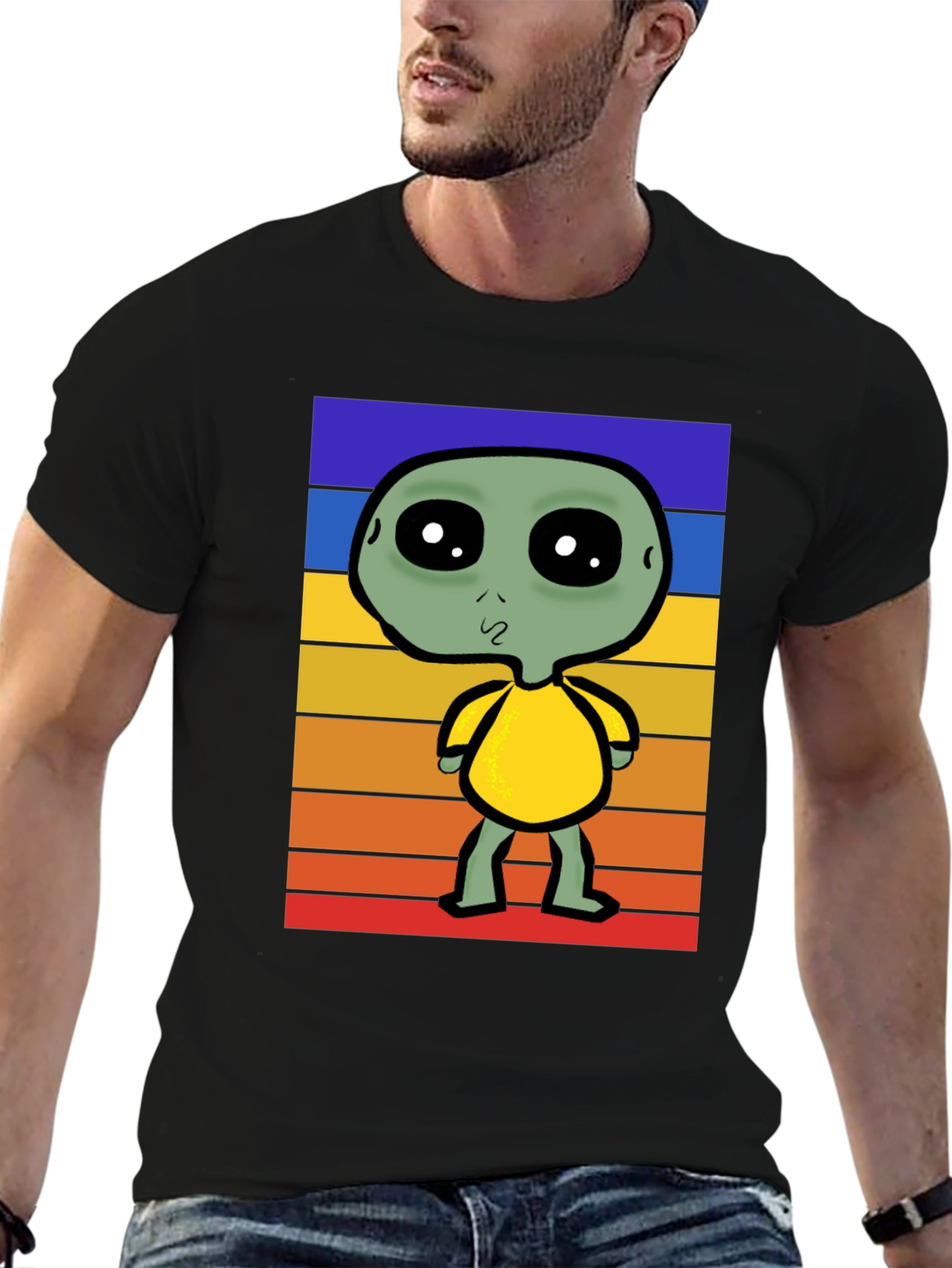 Retro Alien Graphic Tee - Black Cotton Blend