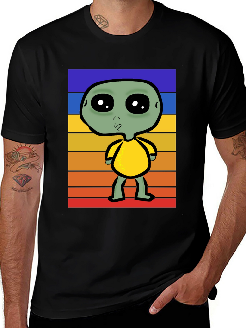 Retro Alien Graphic Tee - Black Cotton Blend