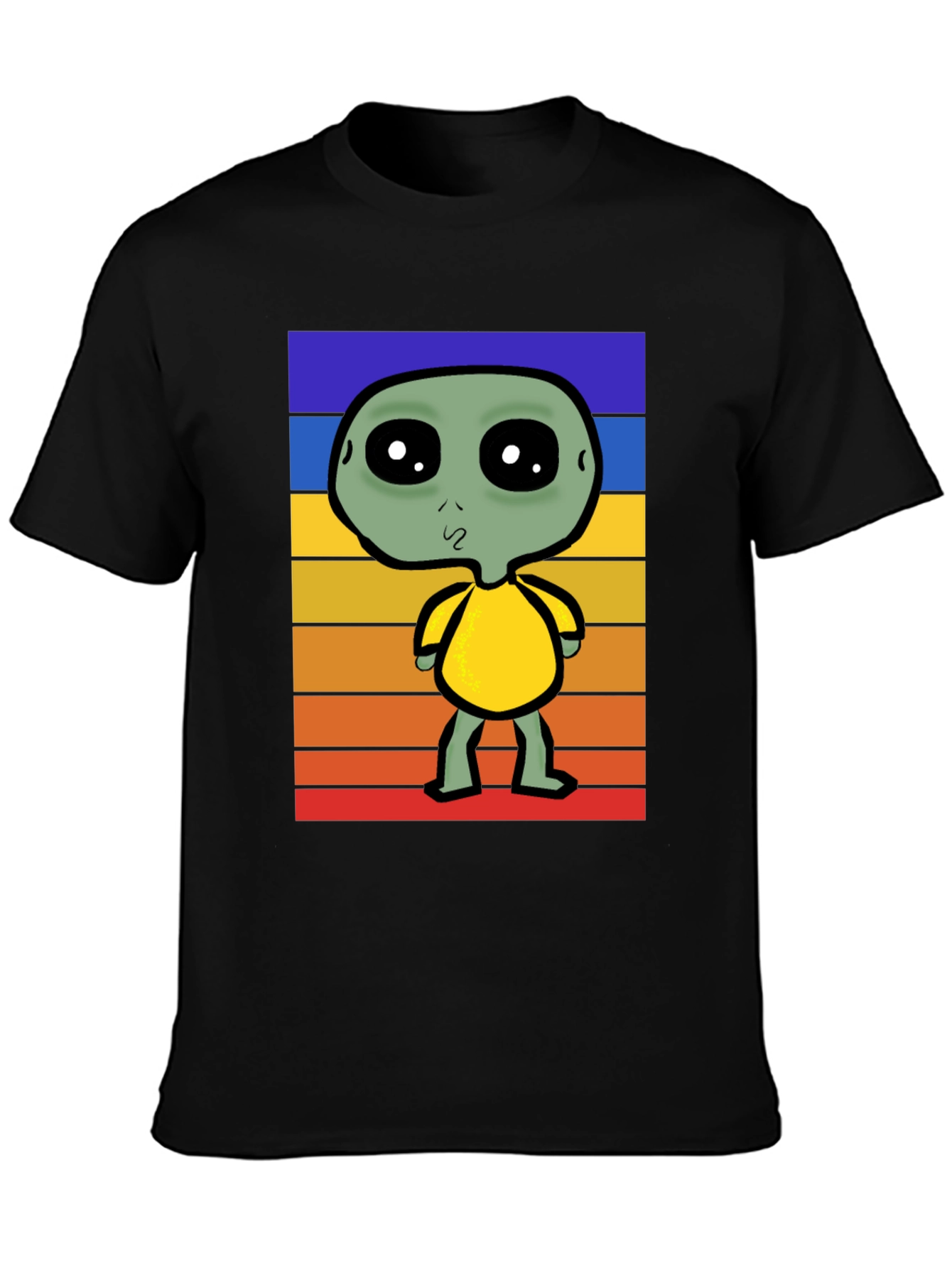 Retro Alien Graphic Tee - Black Cotton Blend