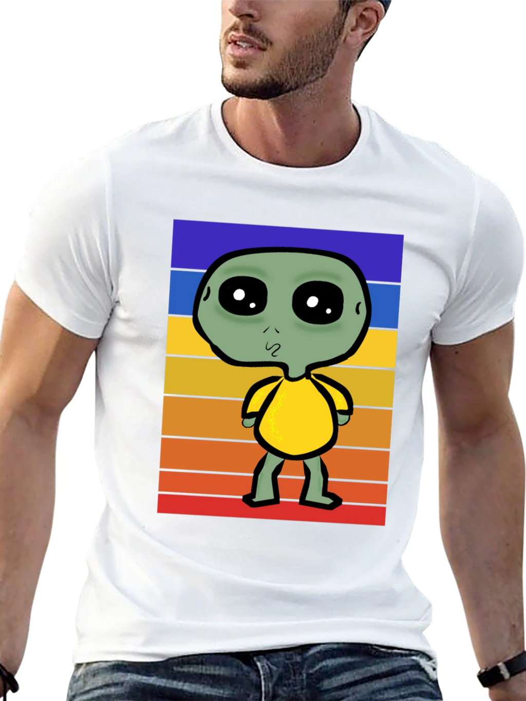Retro Alien Graphic Tee - Black Cotton Blend