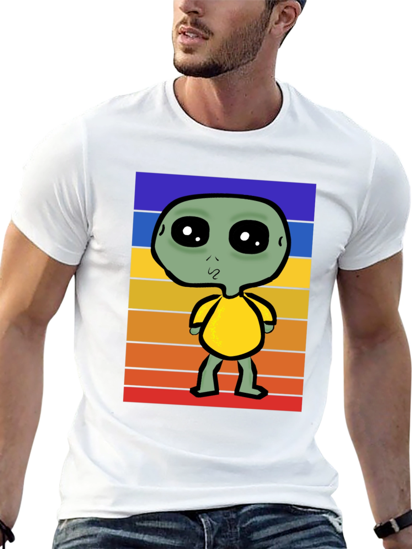 Retro Alien Graphic Tee - Black Cotton Blend