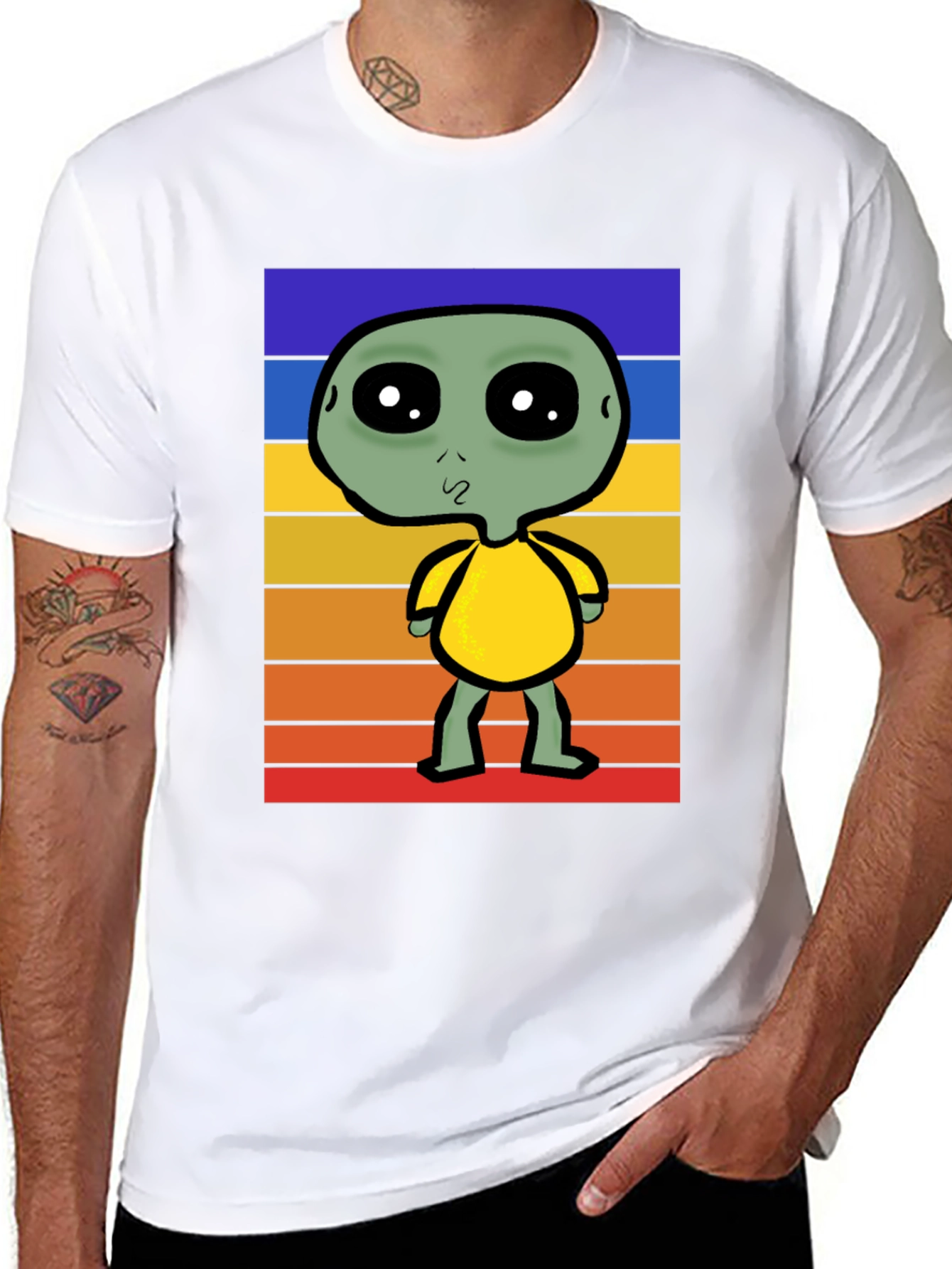 Retro Alien Graphic Tee - Black Cotton Blend