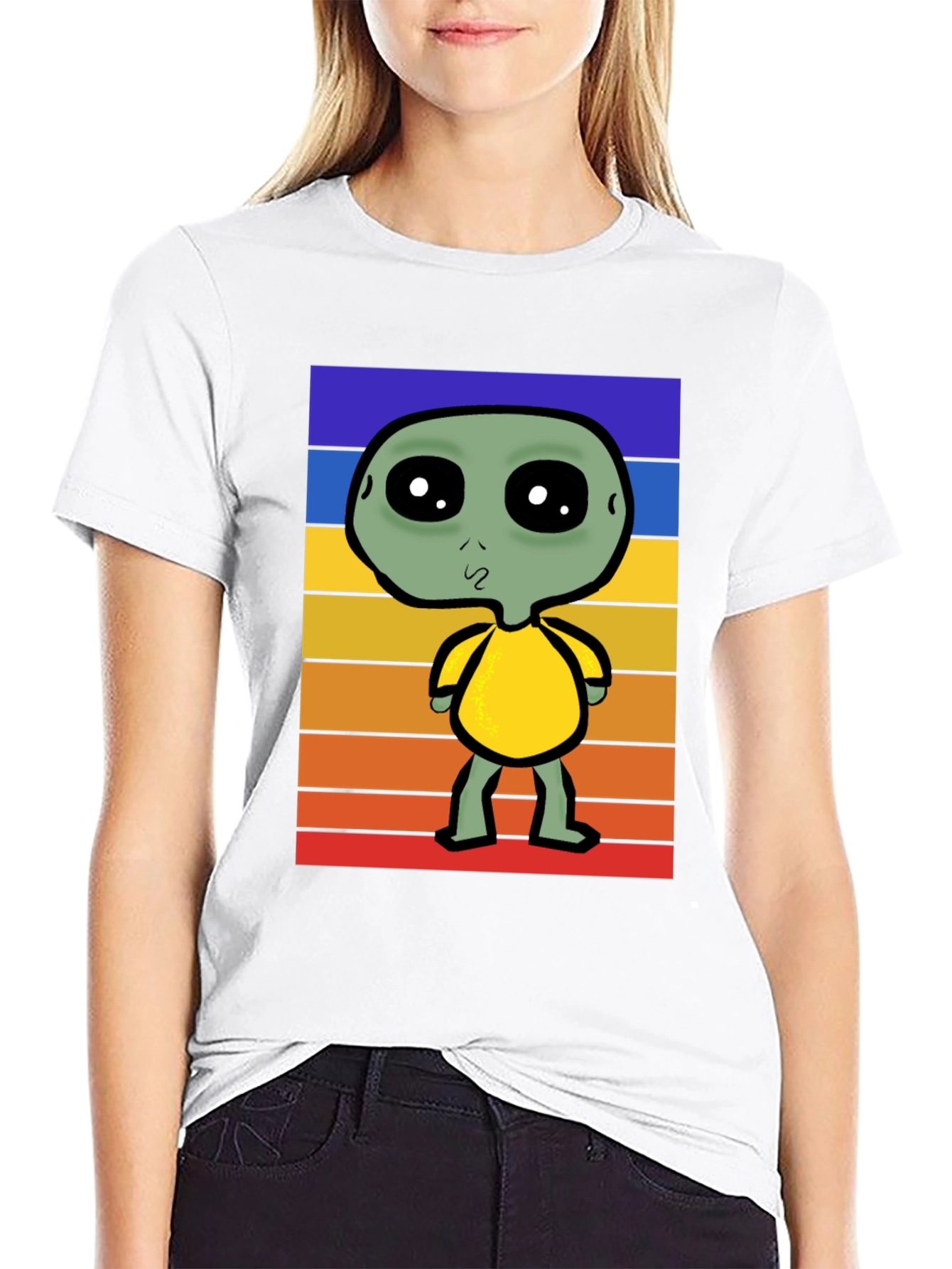 Retro Alien Graphic Tee - Black Cotton Blend