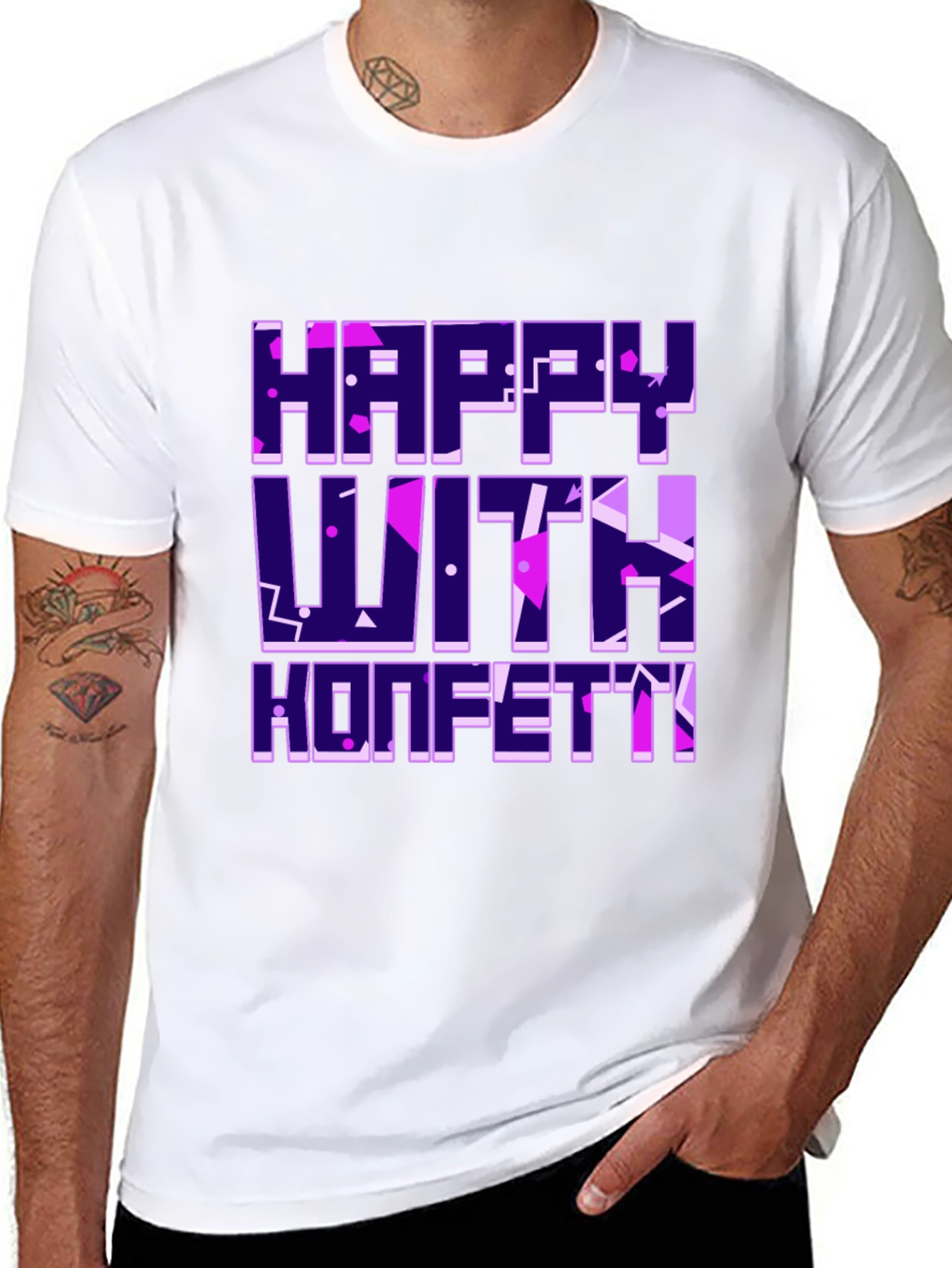 Happy With Konfetti Graphic Tee - Black Cotton Blend