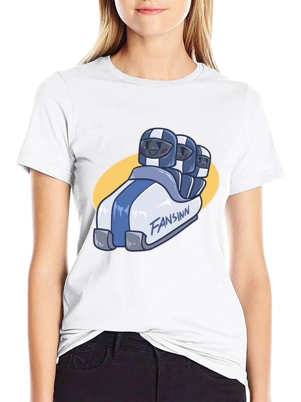 Funny Bobsled Cartoon Black T-Shirt