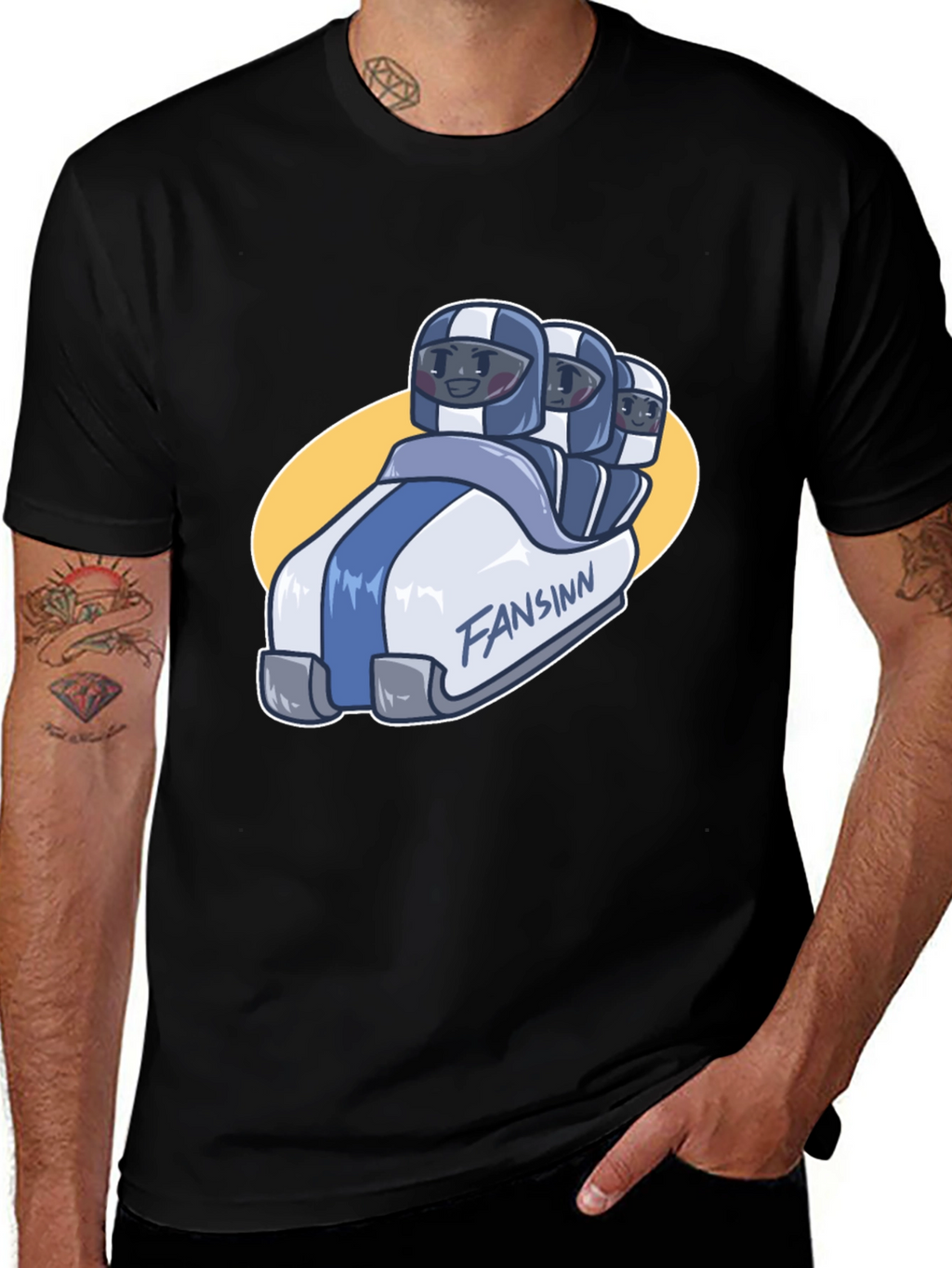 Funny Bobsled Cartoon Black T-Shirt