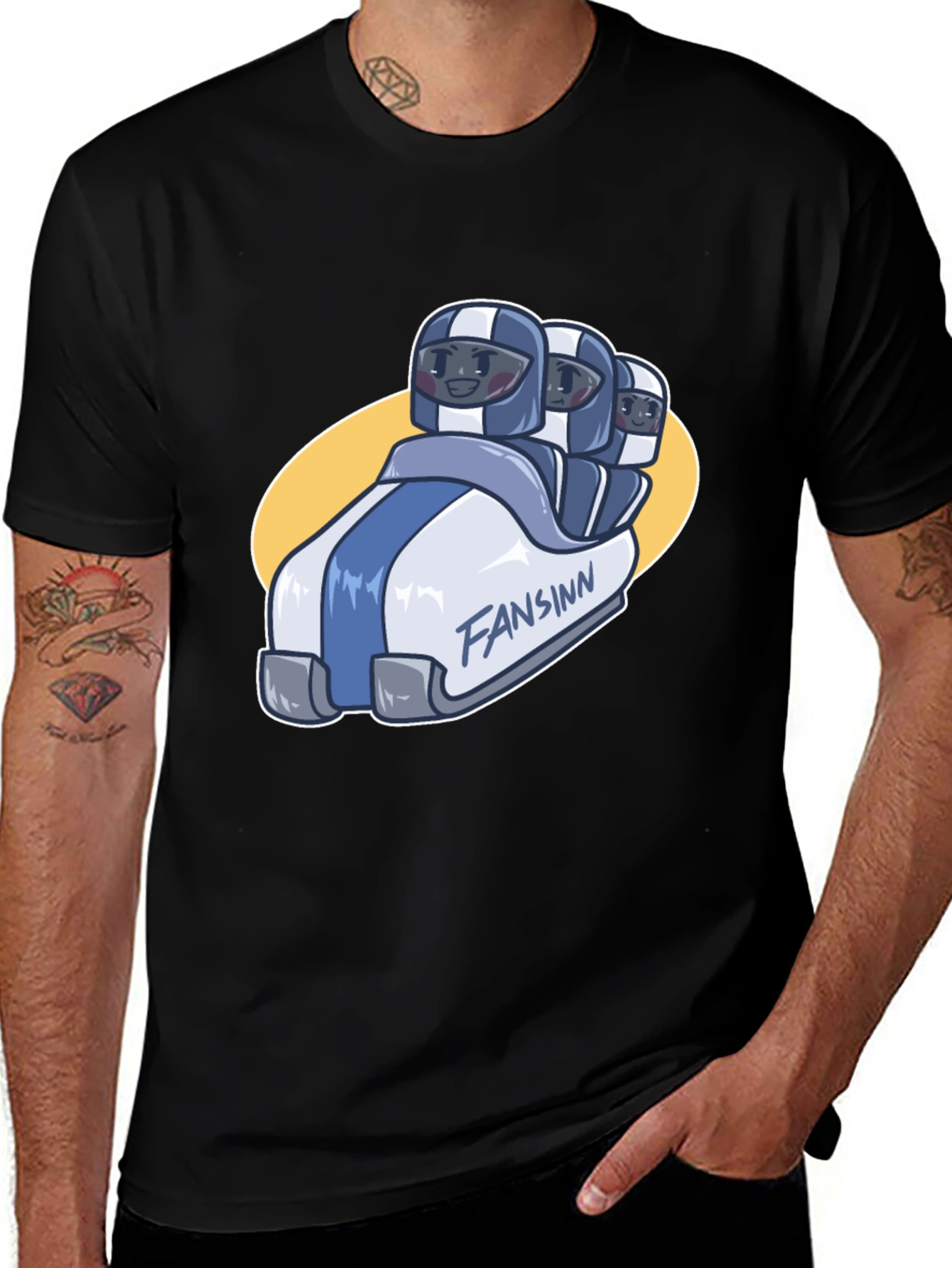 Funny Bobsled Cartoon Black T-Shirt