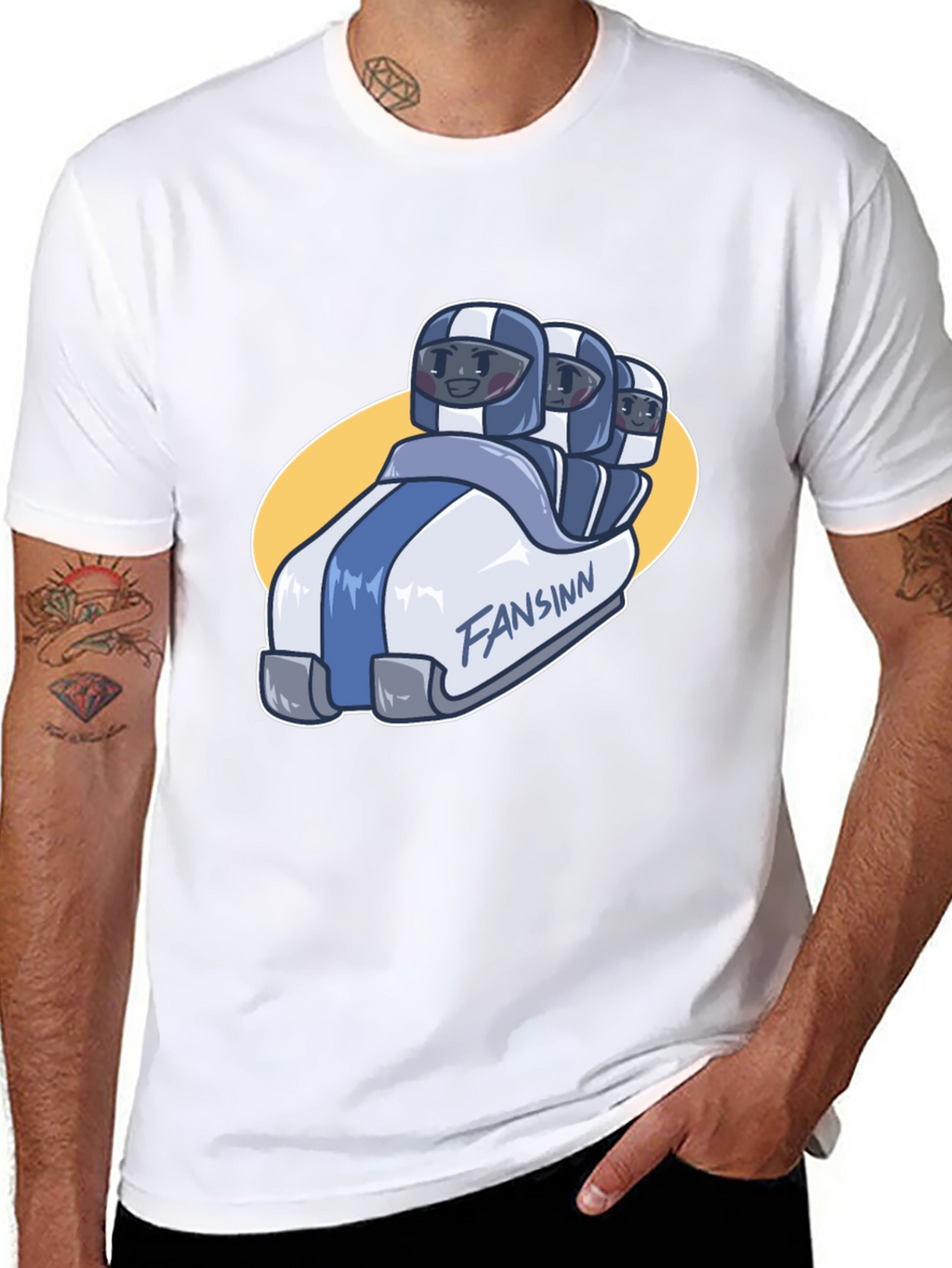 Funny Bobsled Cartoon Black T-Shirt