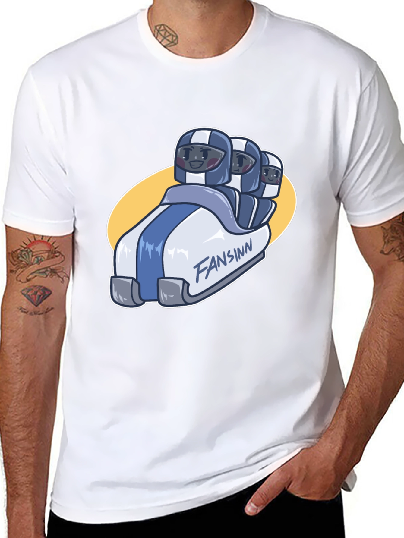 Funny Bobsled Cartoon Black T-Shirt