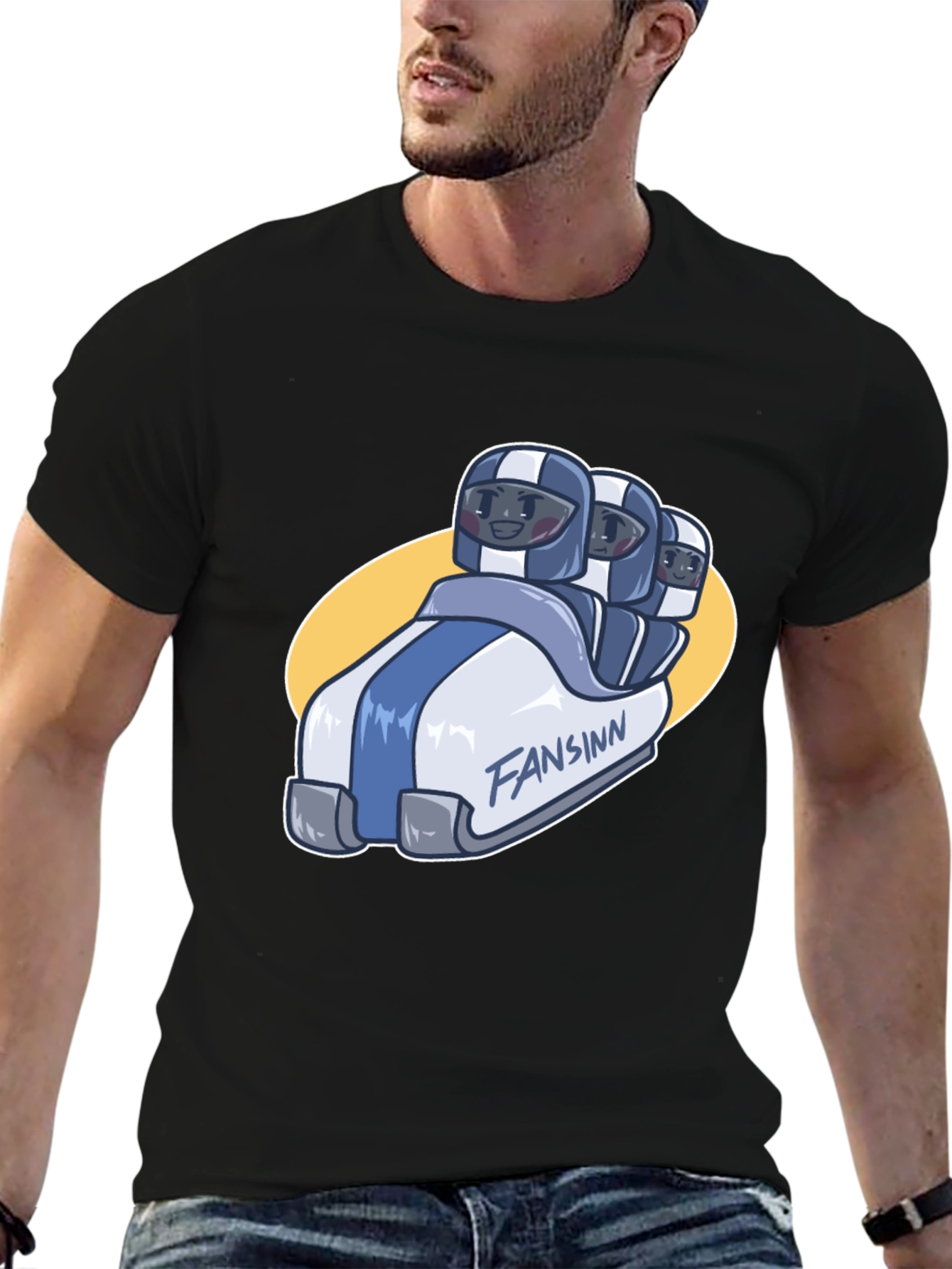 Funny Bobsled Cartoon Black T-Shirt