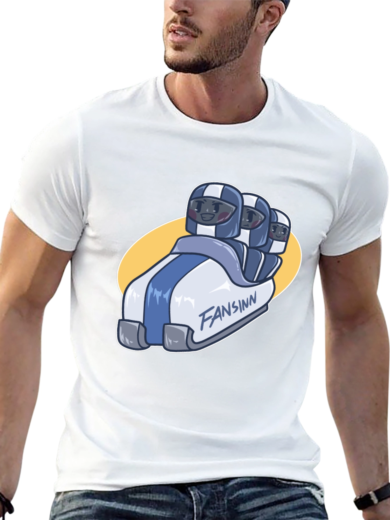 Funny Bobsled Cartoon Black T-Shirt