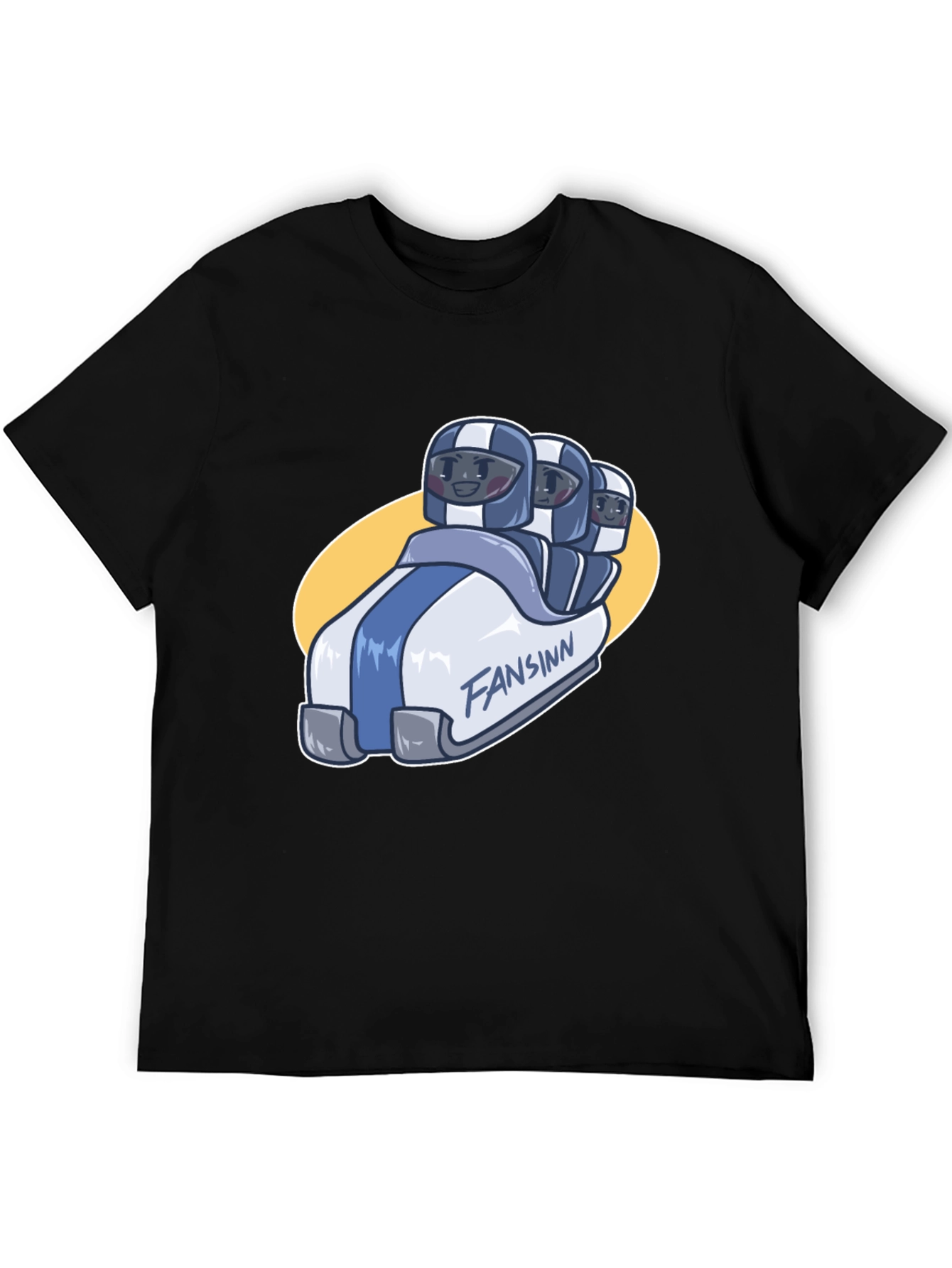 Funny Bobsled Cartoon Black T-Shirt
