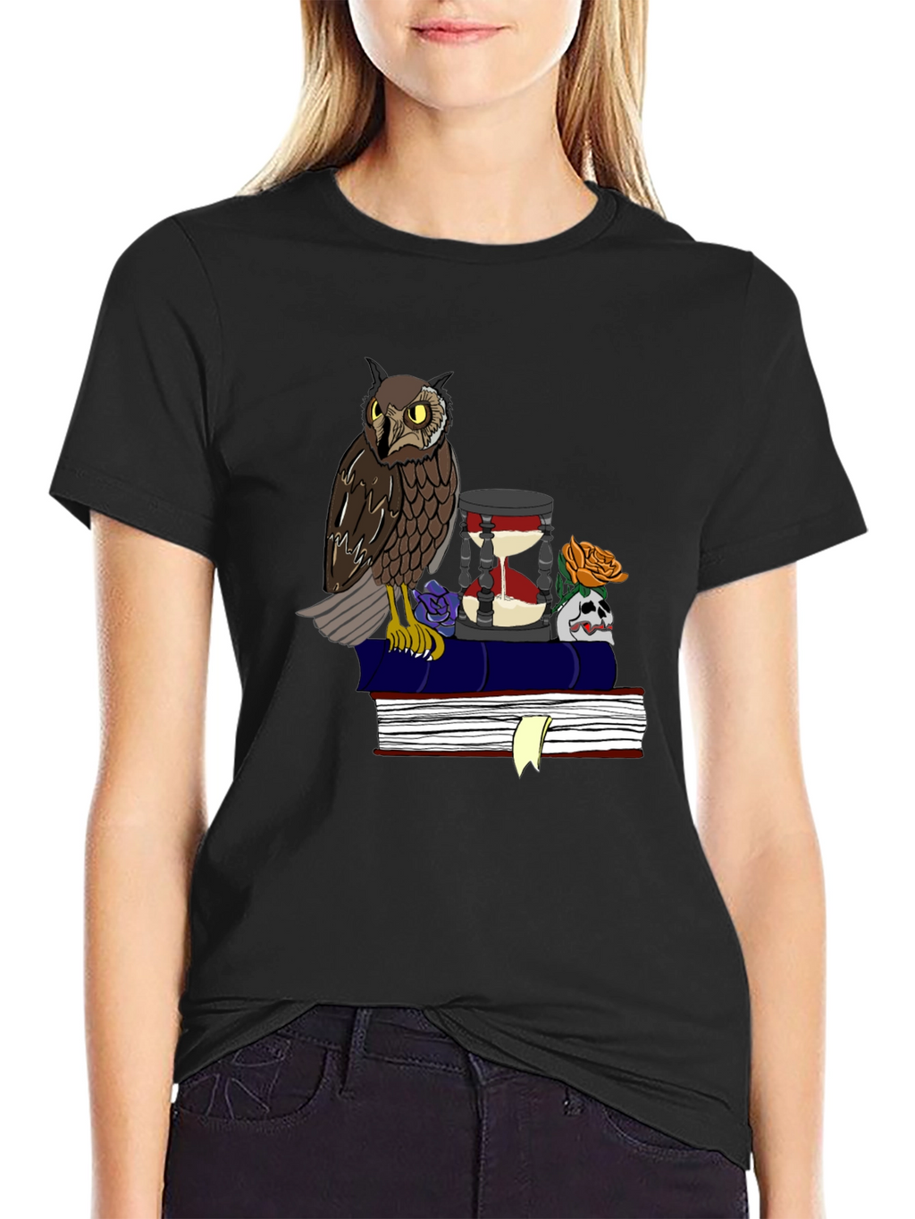 Owl and Hourglass Graphic T-Shirt