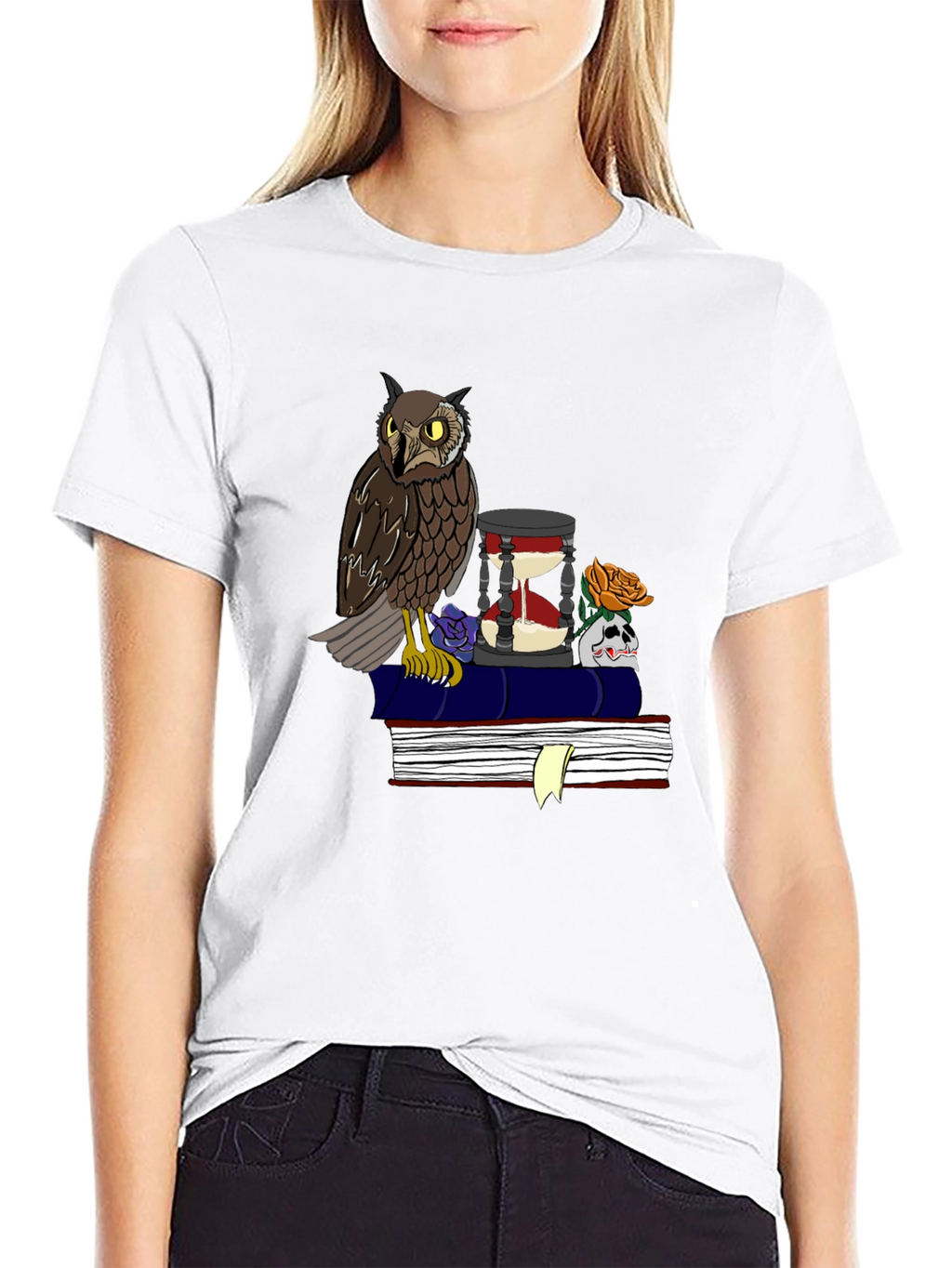 Owl and Hourglass Graphic T-Shirt